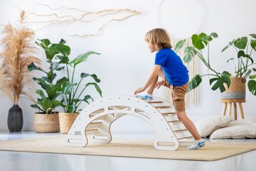 Rainbow Kids Wippe XL Holzspielzeug Montessori Kletterbogen 110 cm + Rutsche 3 in 1 MDF (2-tlg) Made in Europe
