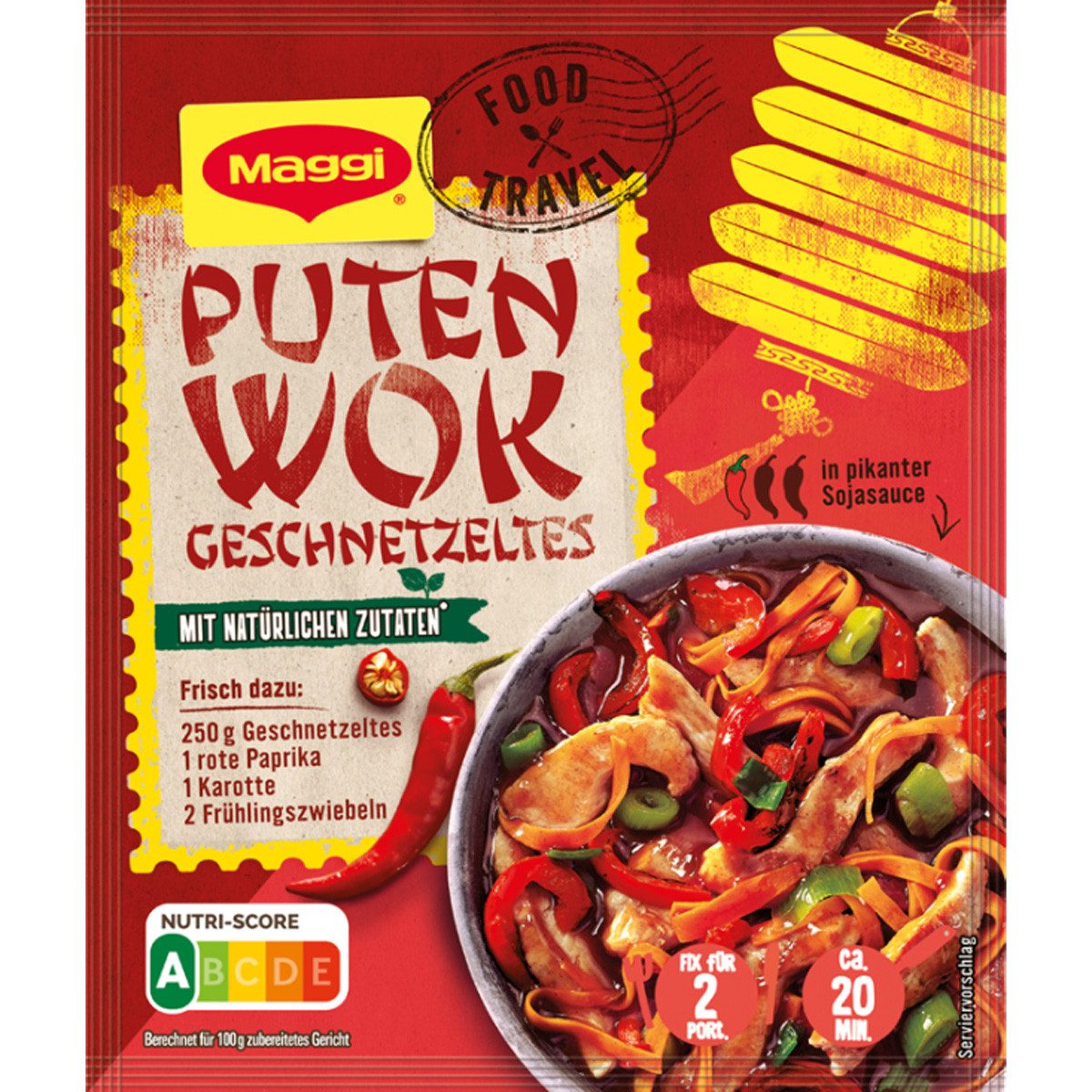 MAGGI Saucen, Maggi Food Travel Fix für Puten Wok Geschnetzeltes Asia Pfanne 37g