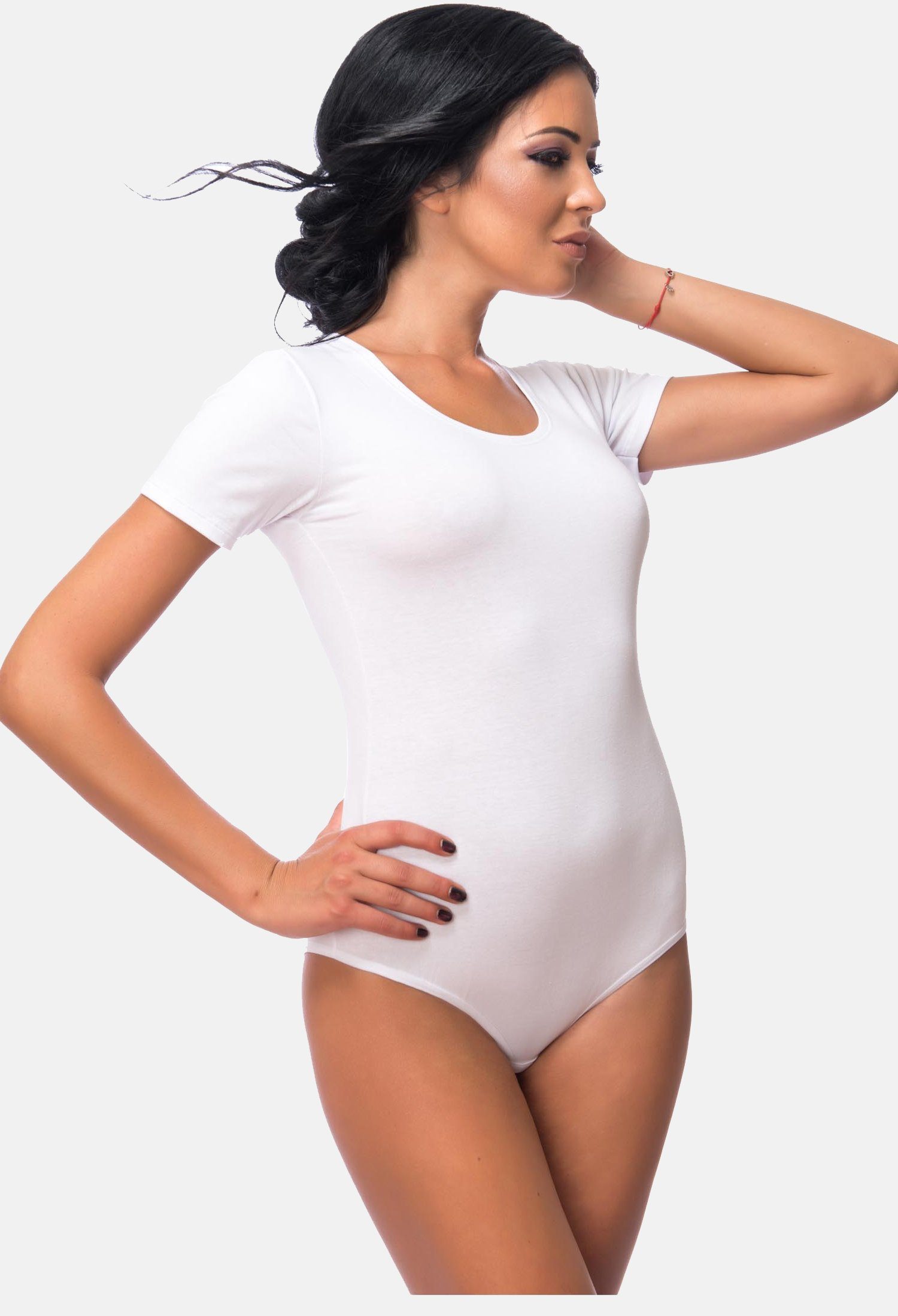 Evoni Body für Damen Kurzarm T-Shirt-Body mit Rundhals