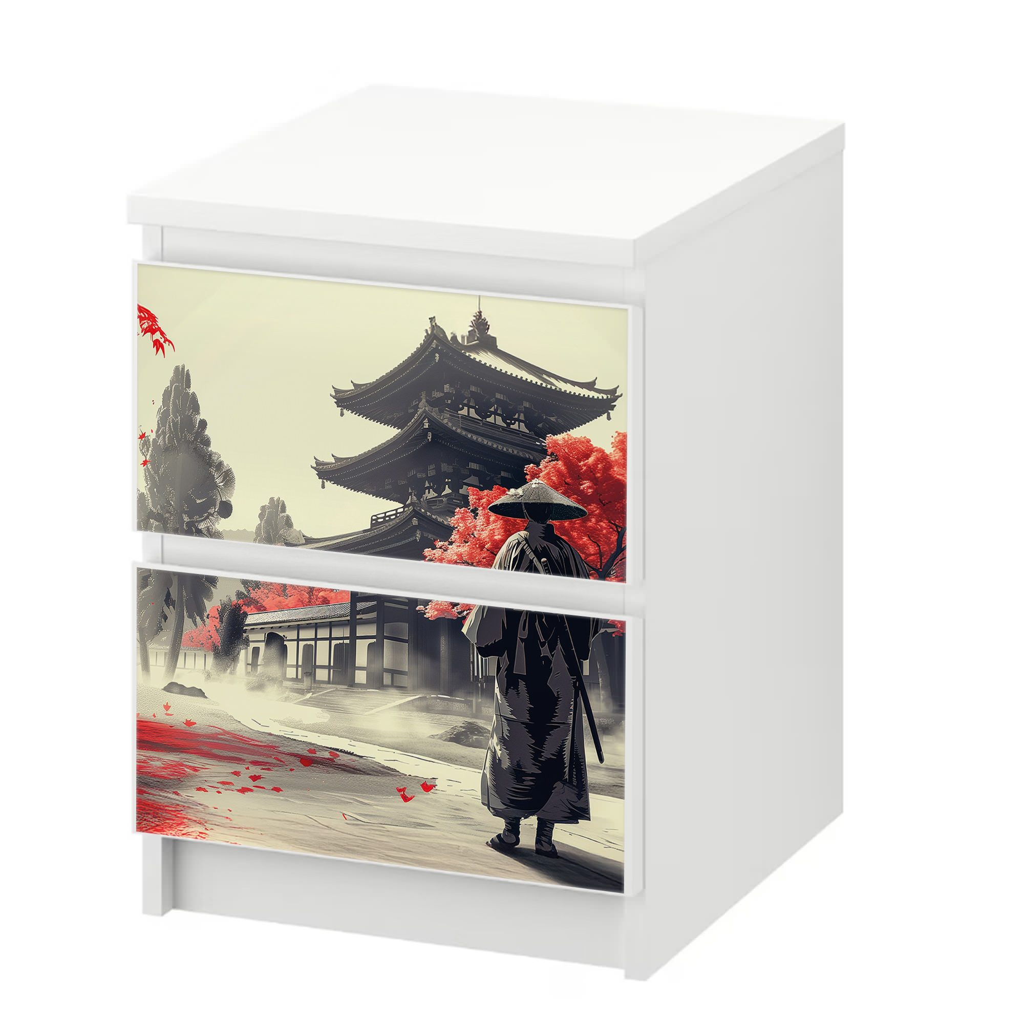 Sunnywall Möbelfolie passend f. IKEA Malm Kommode Schrankfolie Aufkleber Samurai Red, (Sunnywall Möbelfolie), blasenfreie selbstklebende Folie (SCHRANK NICHT INKLUSIVE)