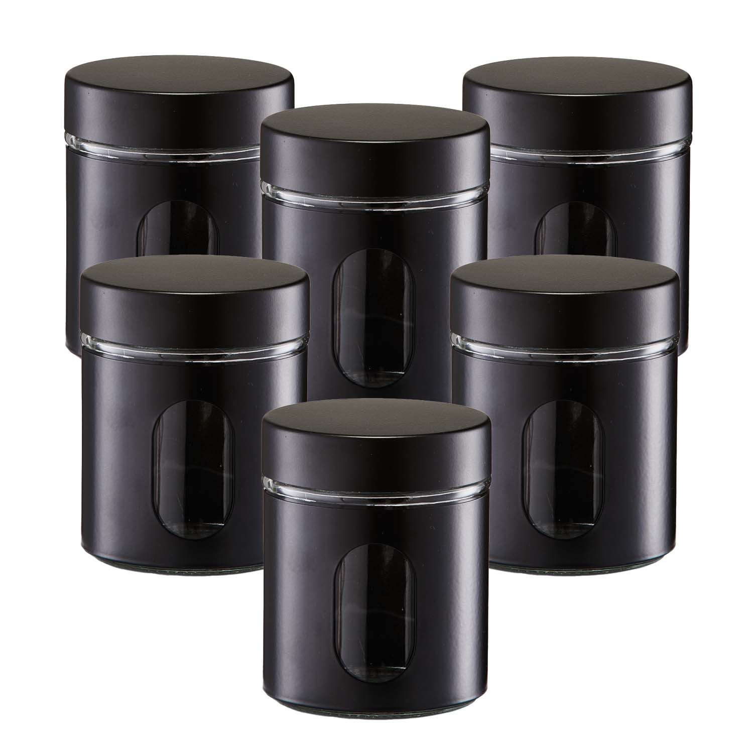 Zeller Present Vorratsglas 6 Stück Vorratsglas mit Metalldeckel, schwarz - Ø 10,2 x 12,5cm, Glas, (6-tlg)