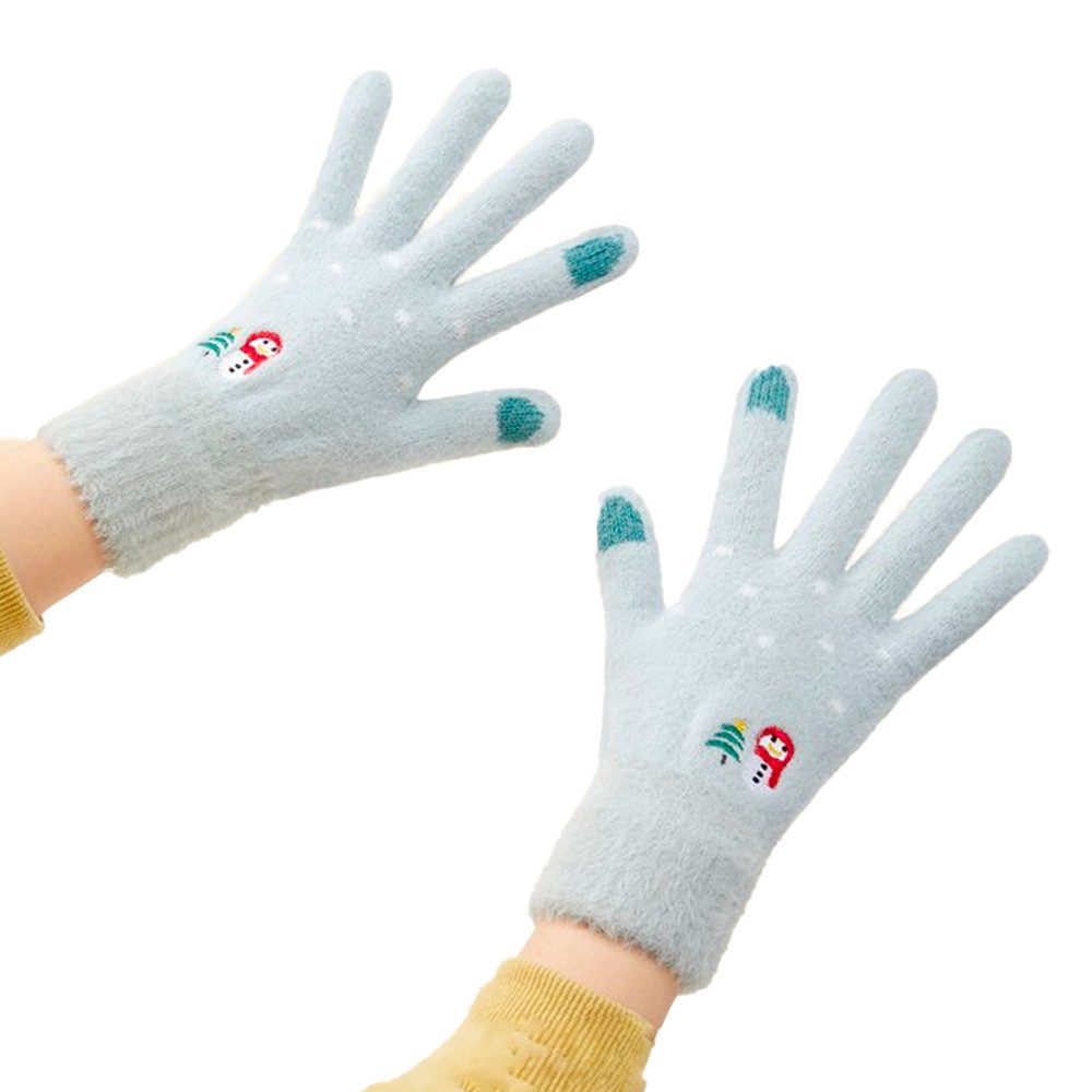 Hurtel Strickhandschuhe Touchscreen-Handschuhe Winterhandschuhe Damenhandschuhe (Spar-Set, 1-St) Touchscreen-tauglich, Plüschfutter, Schneemann-Motiv