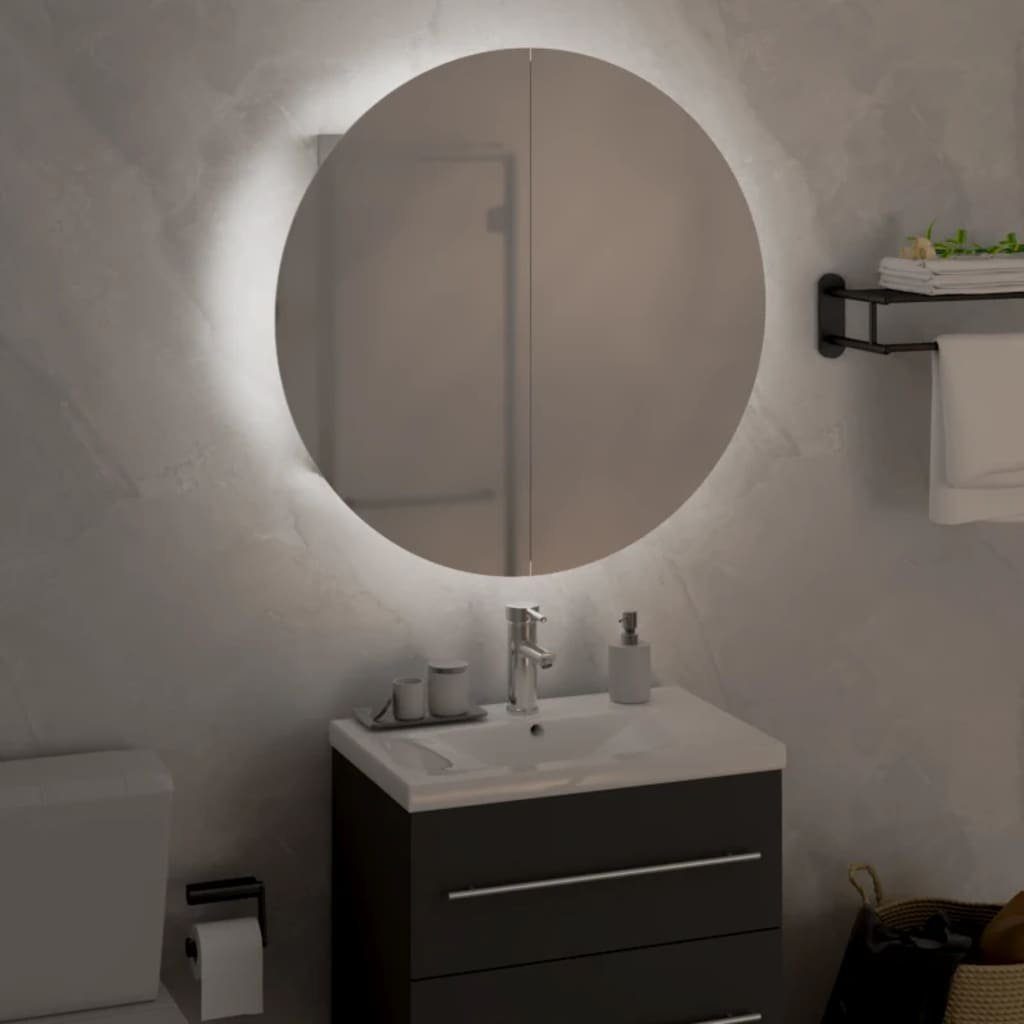 Weiß 47x47x17,5 Badezimmerspiegelschrank Spiegel Rundem cm mit (1-St) & Badezimmerschrank vidaXL LED