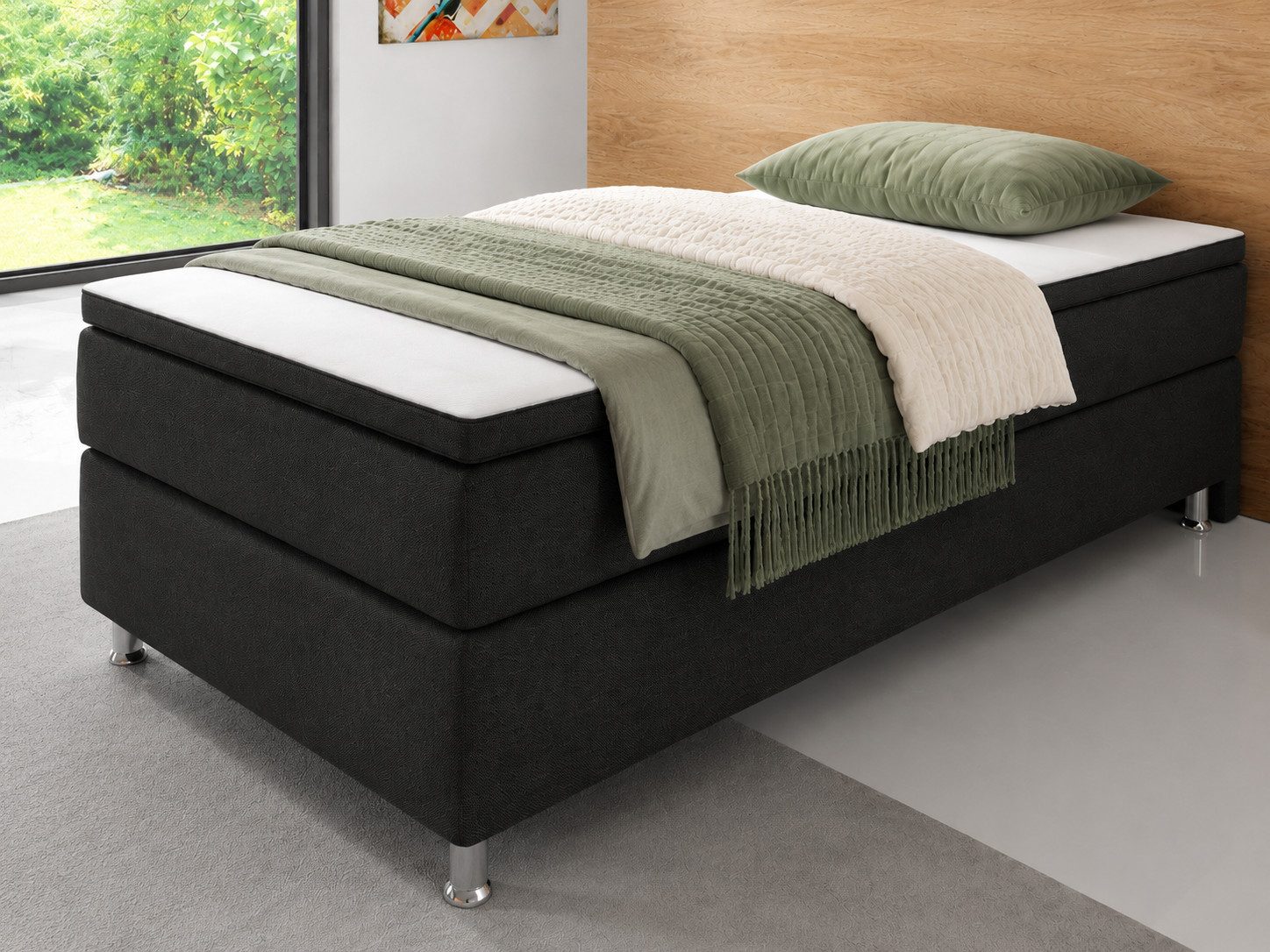 inter Boxspringbett Rahmen Boxbett mit 7-Zonen Taschenfederkern inkl. Topper (Komplettbett, 7 Zonen Tonnentaschenfederkernmatratze, 90 cm, 140 cm, 180 cm), Inklusive Topper, Tonnentaschenfederkern, Hoher Liegekomfort