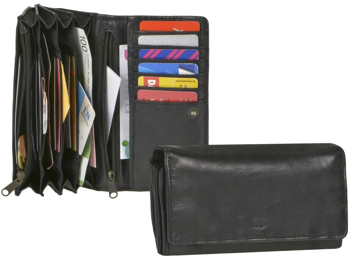 Bear Design Geldbörse Noor, Damenbörse, Portemonnaie, Leder in schwarz, 12 Kartenfächer, 17x9cm