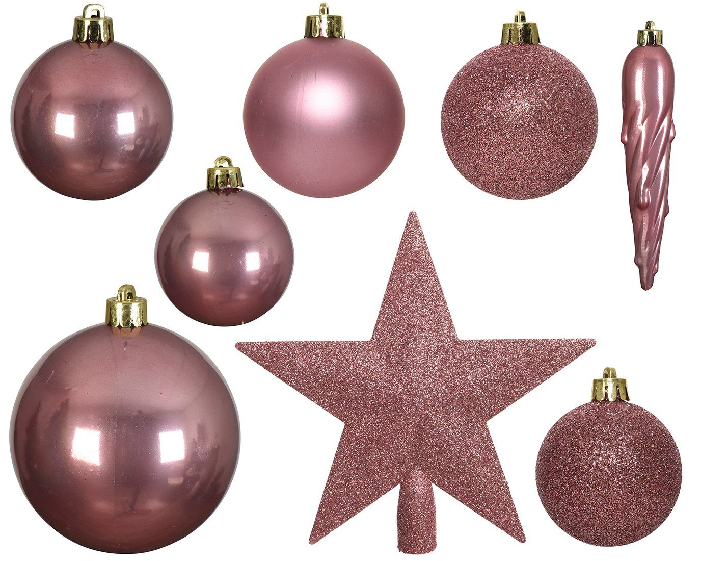 Decoris Weihnachtsbaumkugel, decorations samtpink Christbaumstern mit Kunststoff 33er season Set Weihnachtskugeln