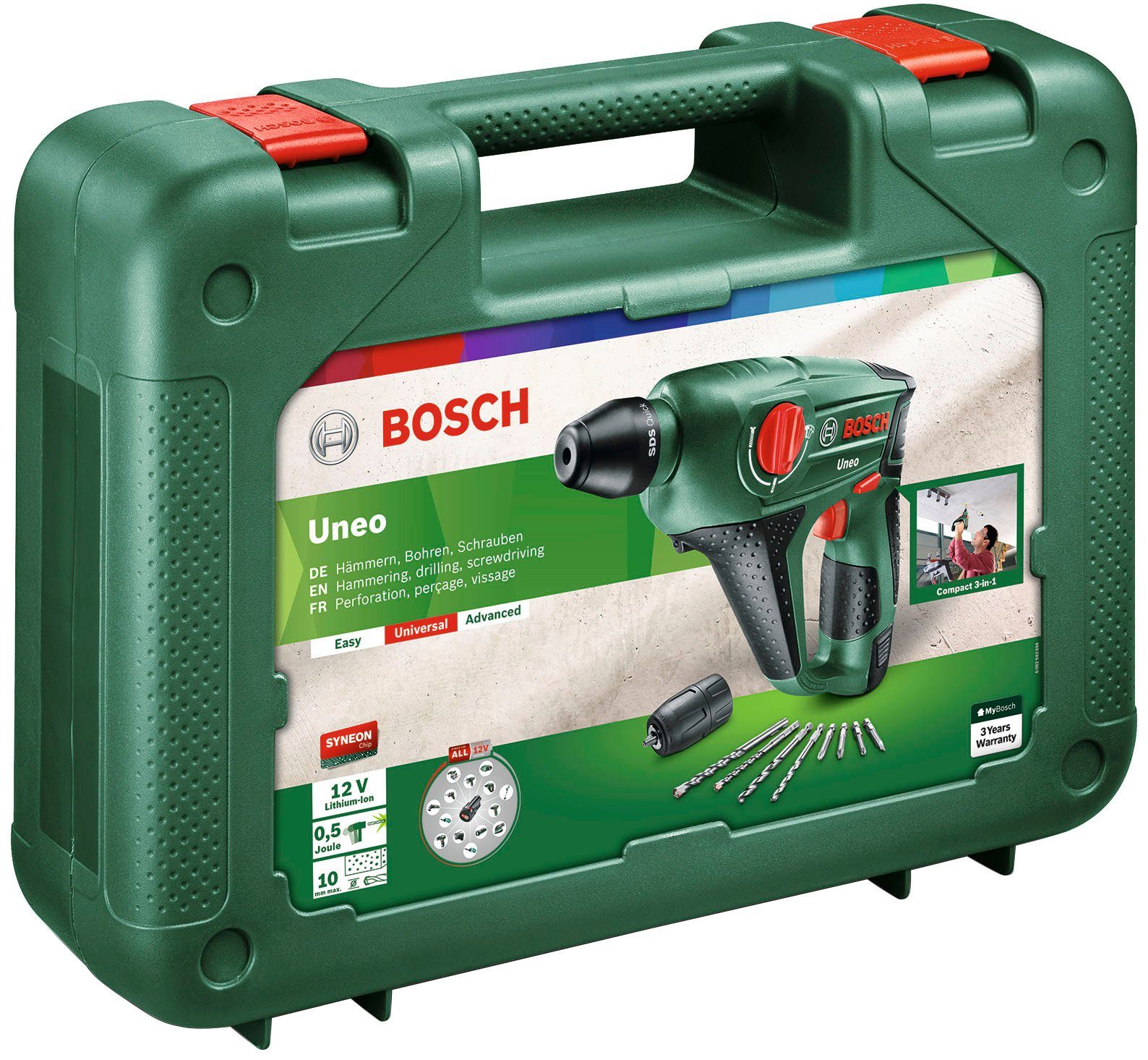 Bosch Home & (Set), max. 900 Ladegerät Akku Garden U/min, inkl. Bohrhammer und Uneo