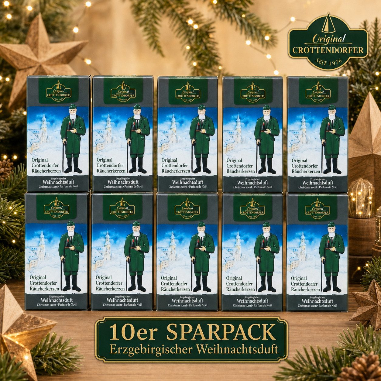 Crottendorfer Räucherkegel Crottendorfer Räucherkerzen 10er-Pack Erzgebirgischer Weihnachtsduft (Packung, 10-St., Vorteilspack), 100% Made in Germany