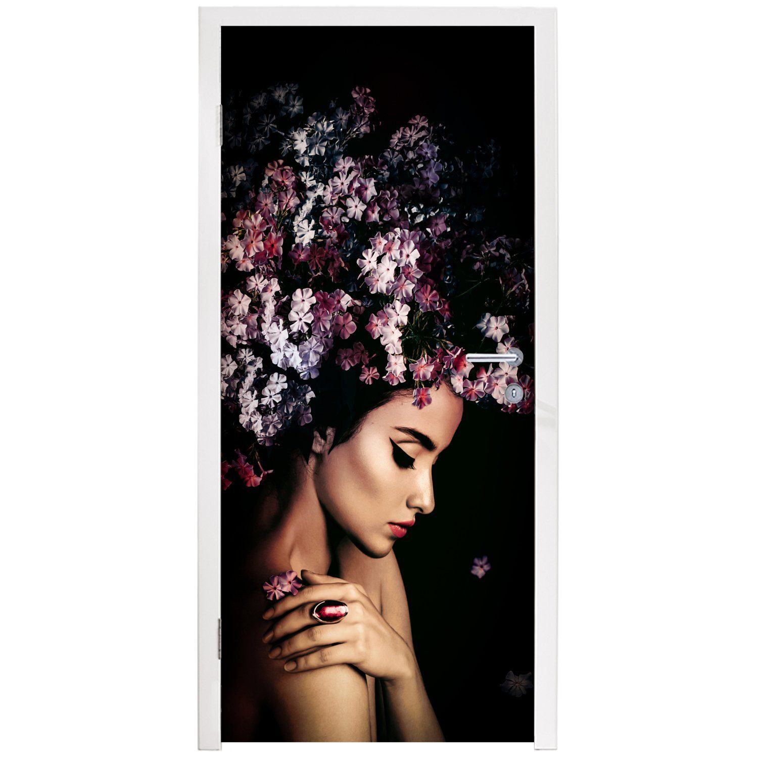 MuchoWow Türtapete Blossom - - Luxus, Frau Fototapete Rosa 75x205 - Türaufkleber, Matt, St), für Tür, (1 bedruckt, cm