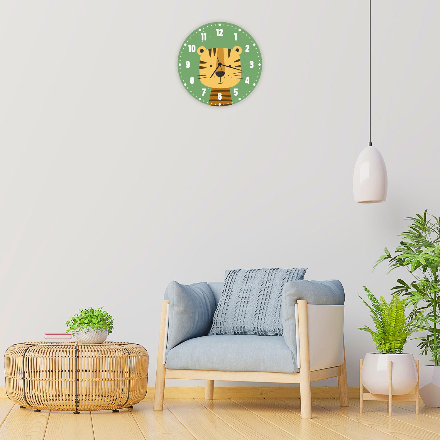 GRAVURZEILE Wanduhr für Kinder - im Tiger Design - mit UV Druck -