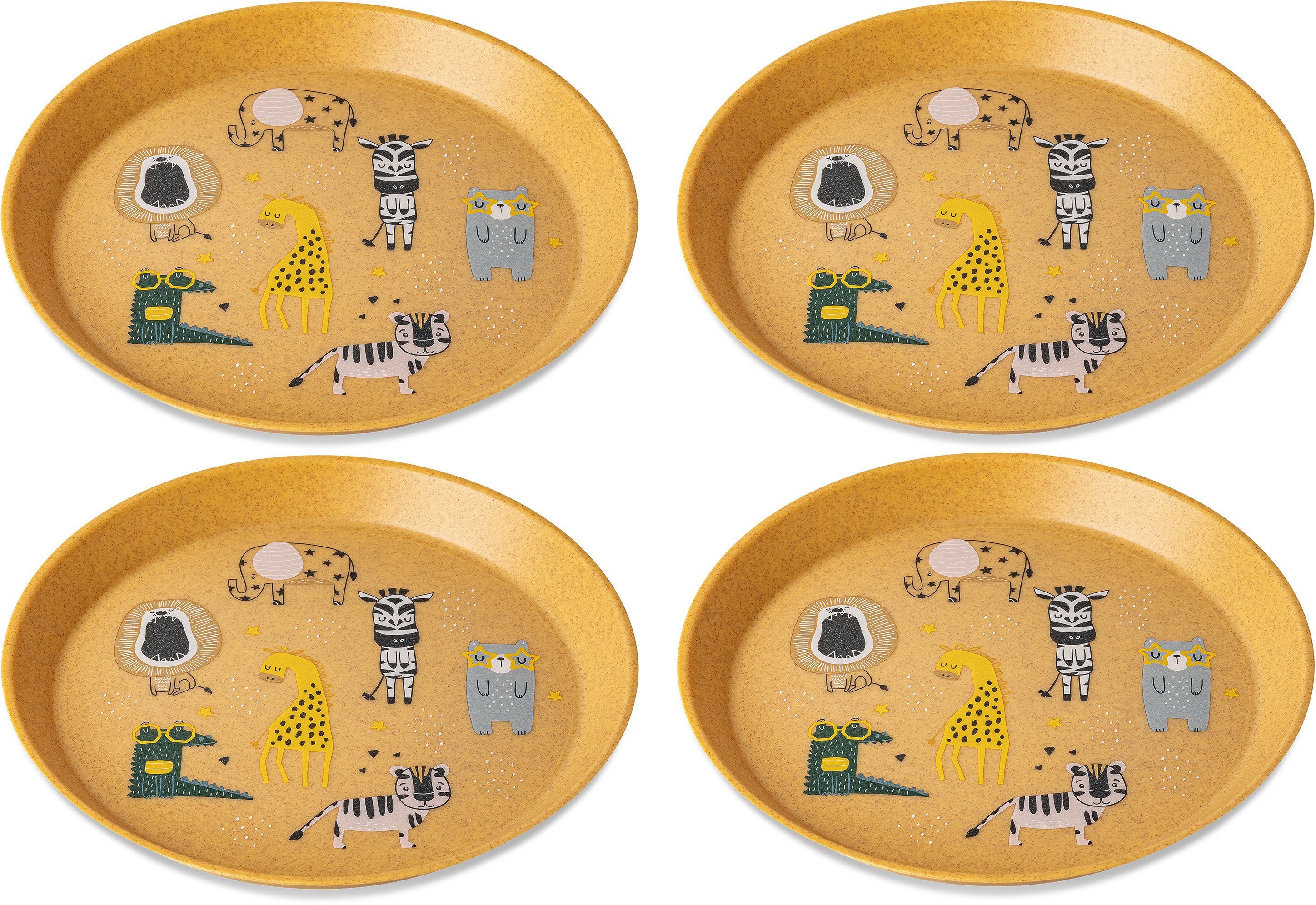KOZIOL Kunststoffteller CONNECT PLATE ZOO, (4 St), 100% recycelbar,100% made in Germany, Ø 20,5 cm