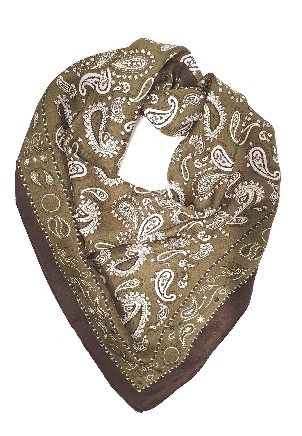 Goodman Design Modeschal Tuch mit raffiniertem Paisley Muster, angenehmer Tragekomfort. Größe ca. 69cm x 70cm. Olive | Modeschals