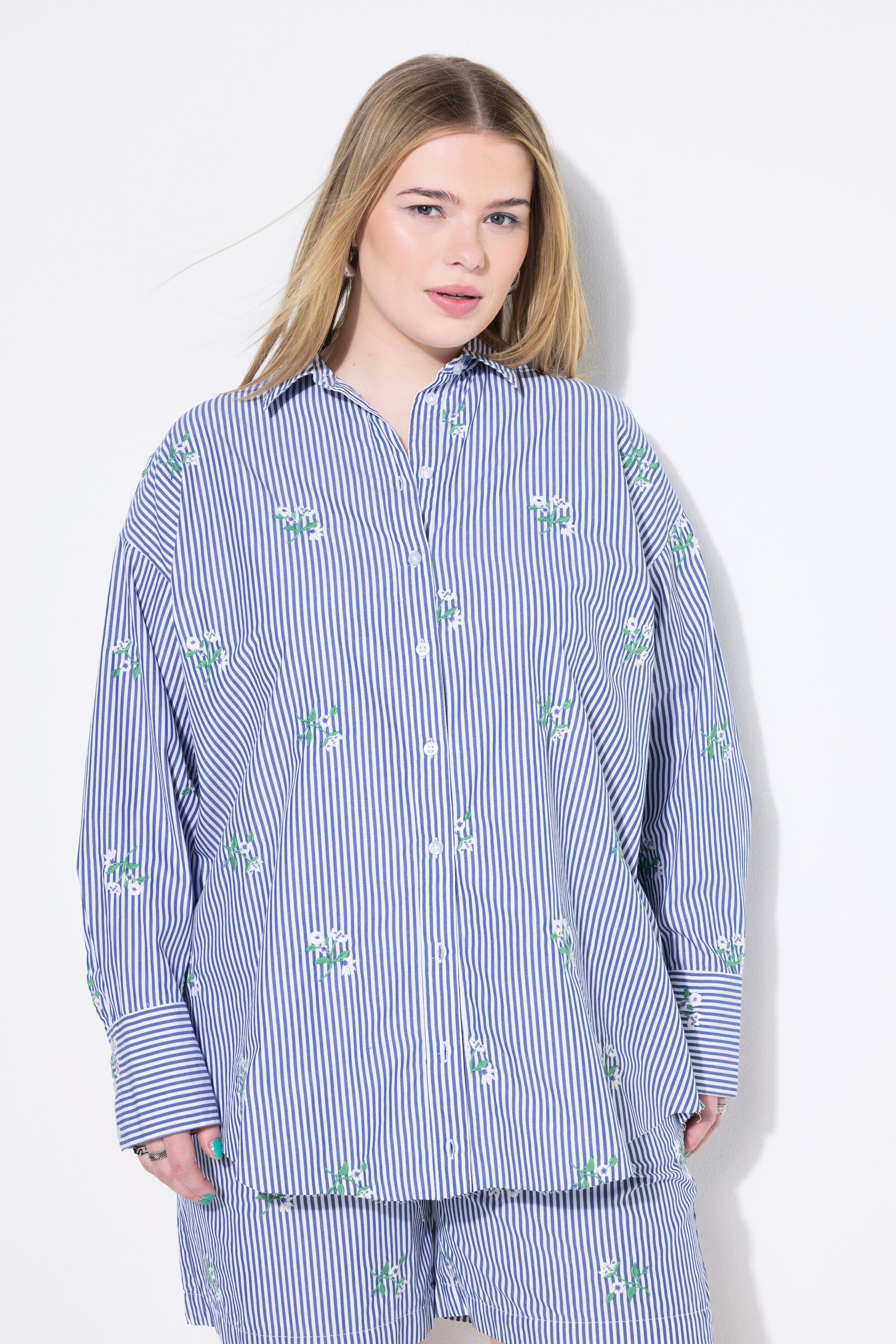 Studio Untold Hemdbluse Hemd oversized Streifen Flower-Stickerei günstig online kaufen