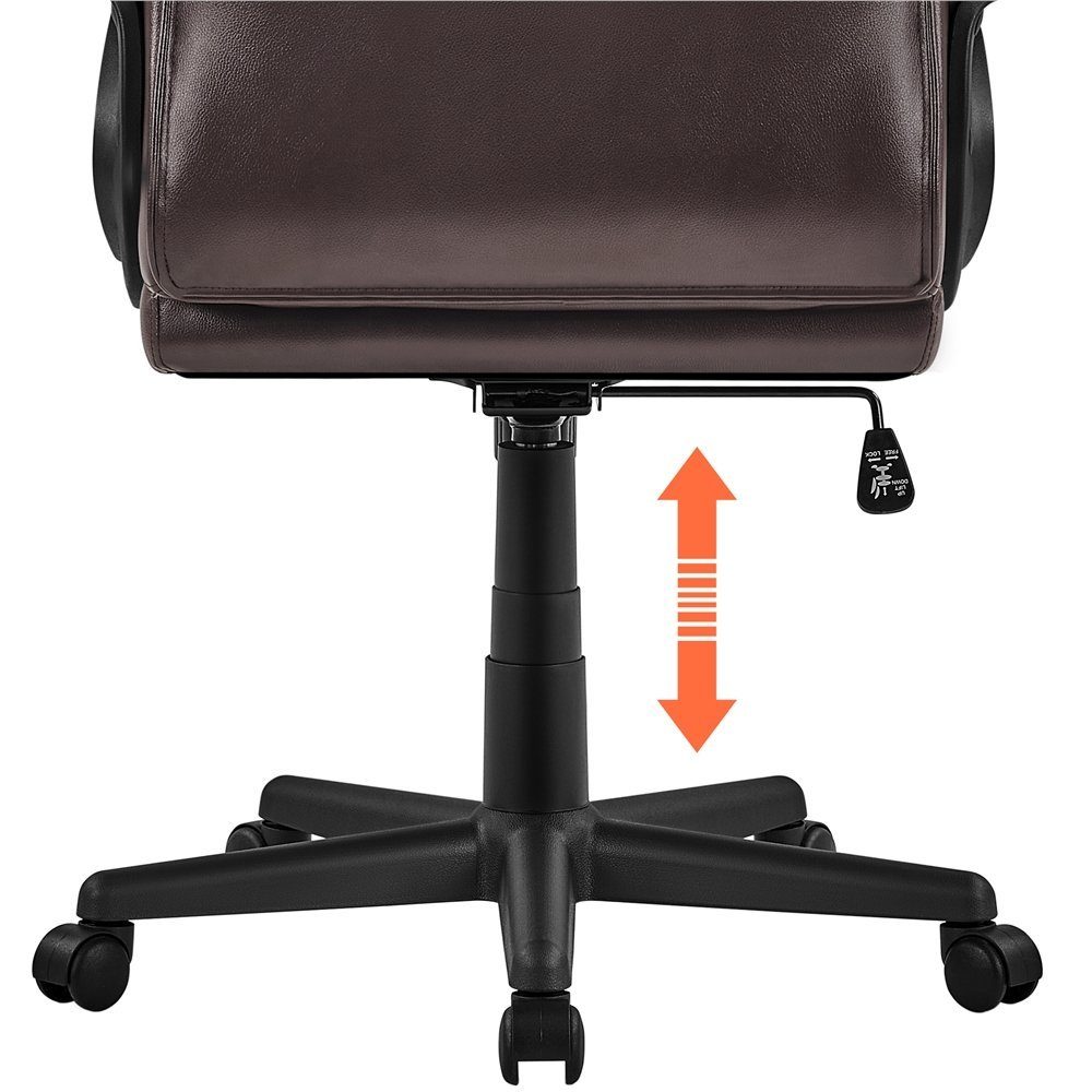 Yaheetech Drehstuhl Schreibtischstuhl Chefsessel, Wippfunktion braun Rückenlehne, Hoher mit aus Kunstleder, höhenverstellbar