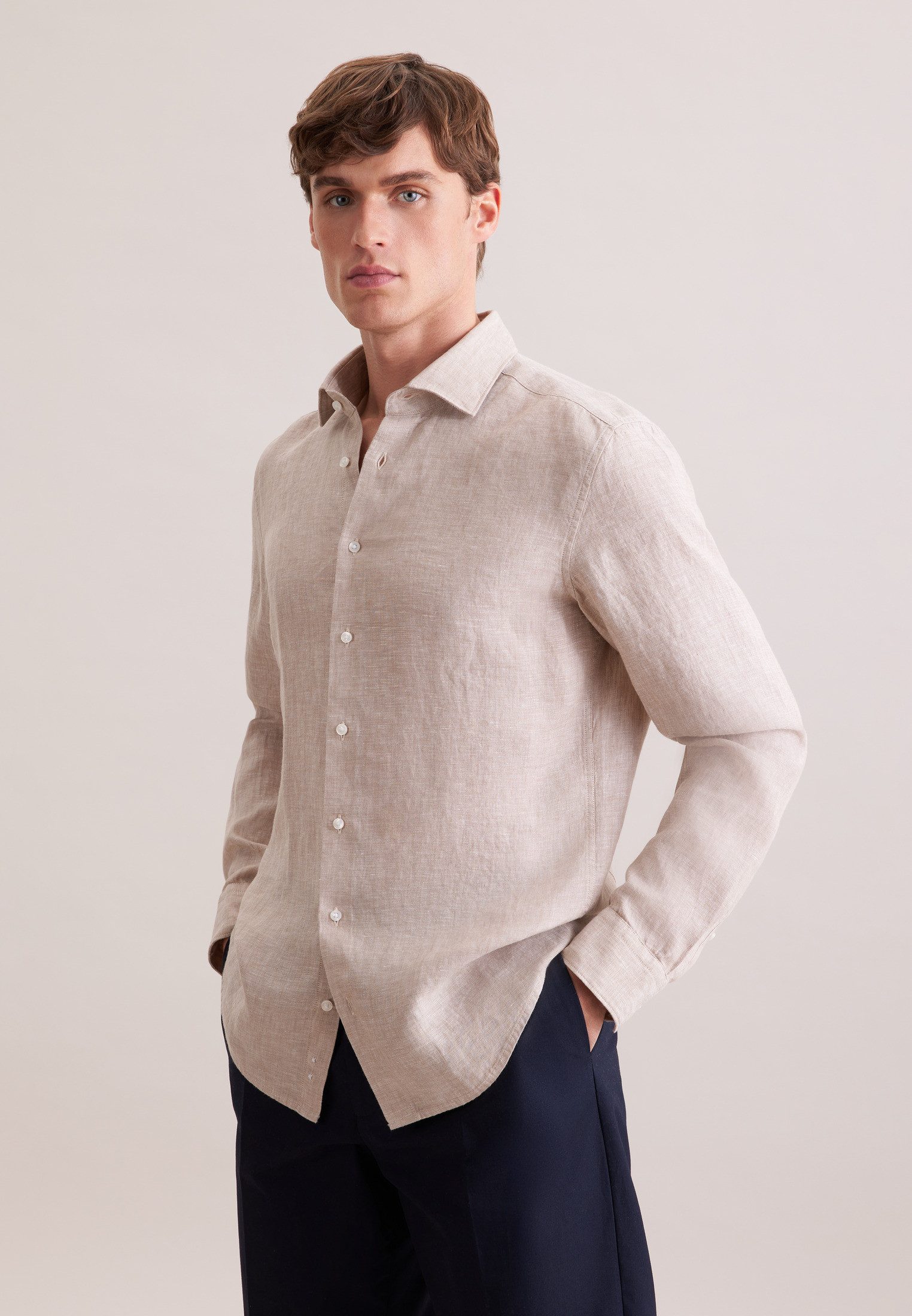 seidensticker Leinenhemd Schwarze Rose Slim 1/1 Kentkragen Uni