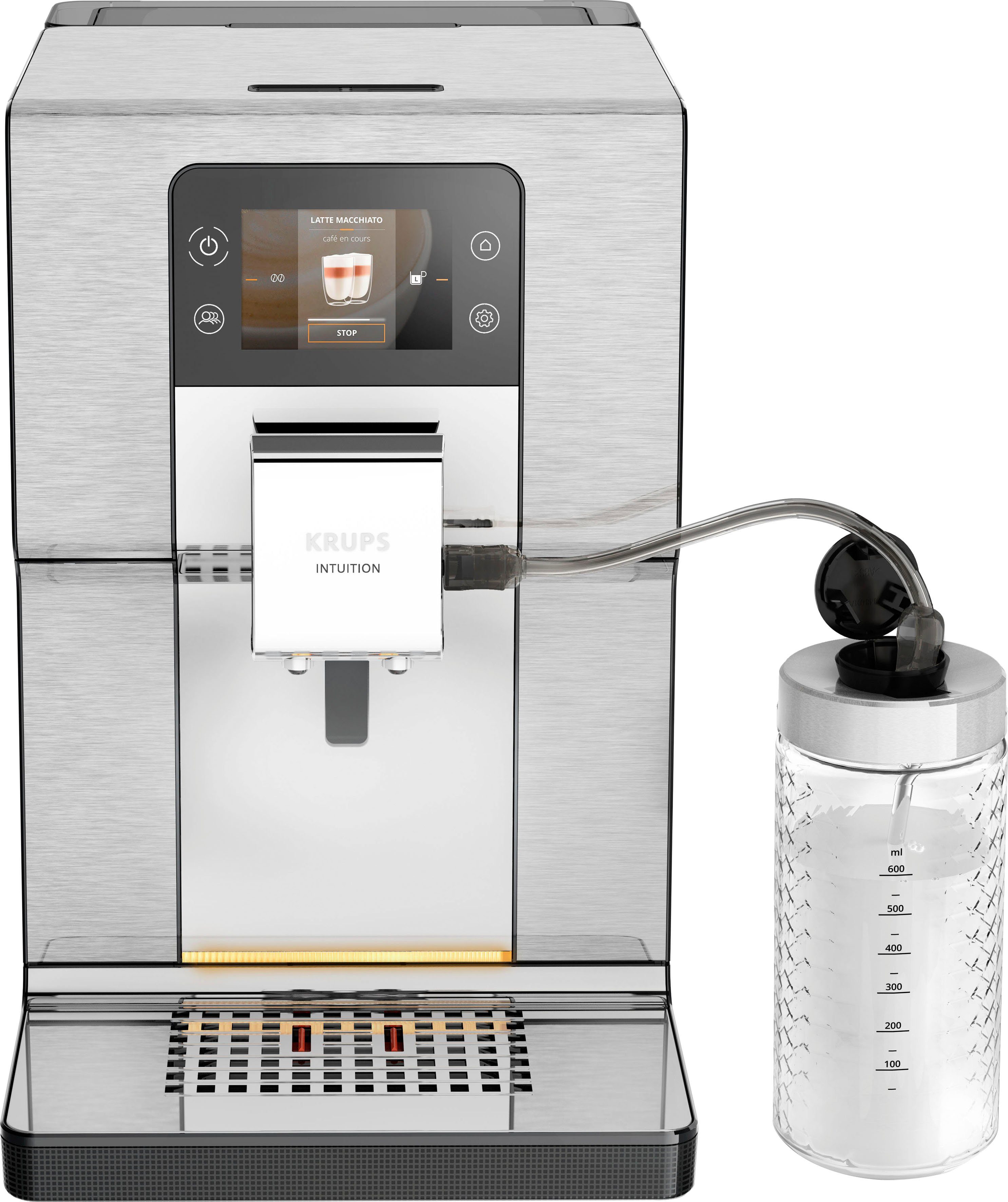 Krups Kaffeevollautomat EA877D Intuition Farb-Touchscreen 21 Kaltgetränke-Spezialitäten, geräuscharm, Experience+, Heiß- und