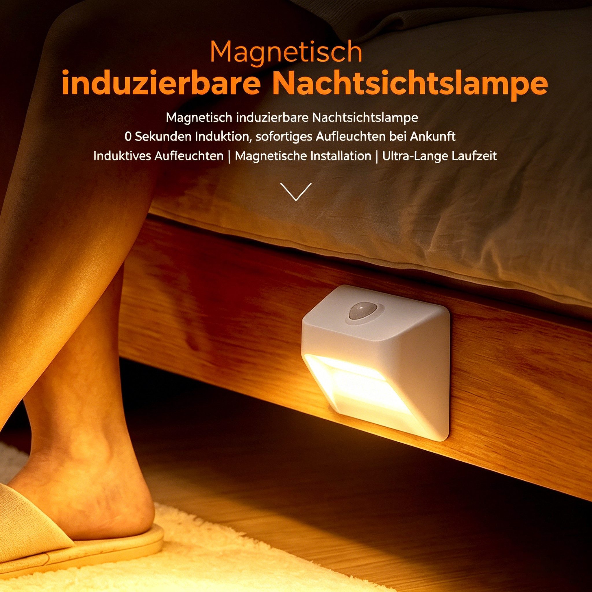 Toomoke Nachttischlampe LED Nachtlicht mit Bewegungsmelder für Treppen Flur Schlafzimmer, LED fest integriert, Warmweiß, Akku Treppenlicht mit Bewegungsmelder magnetisch LED Nachtlicht