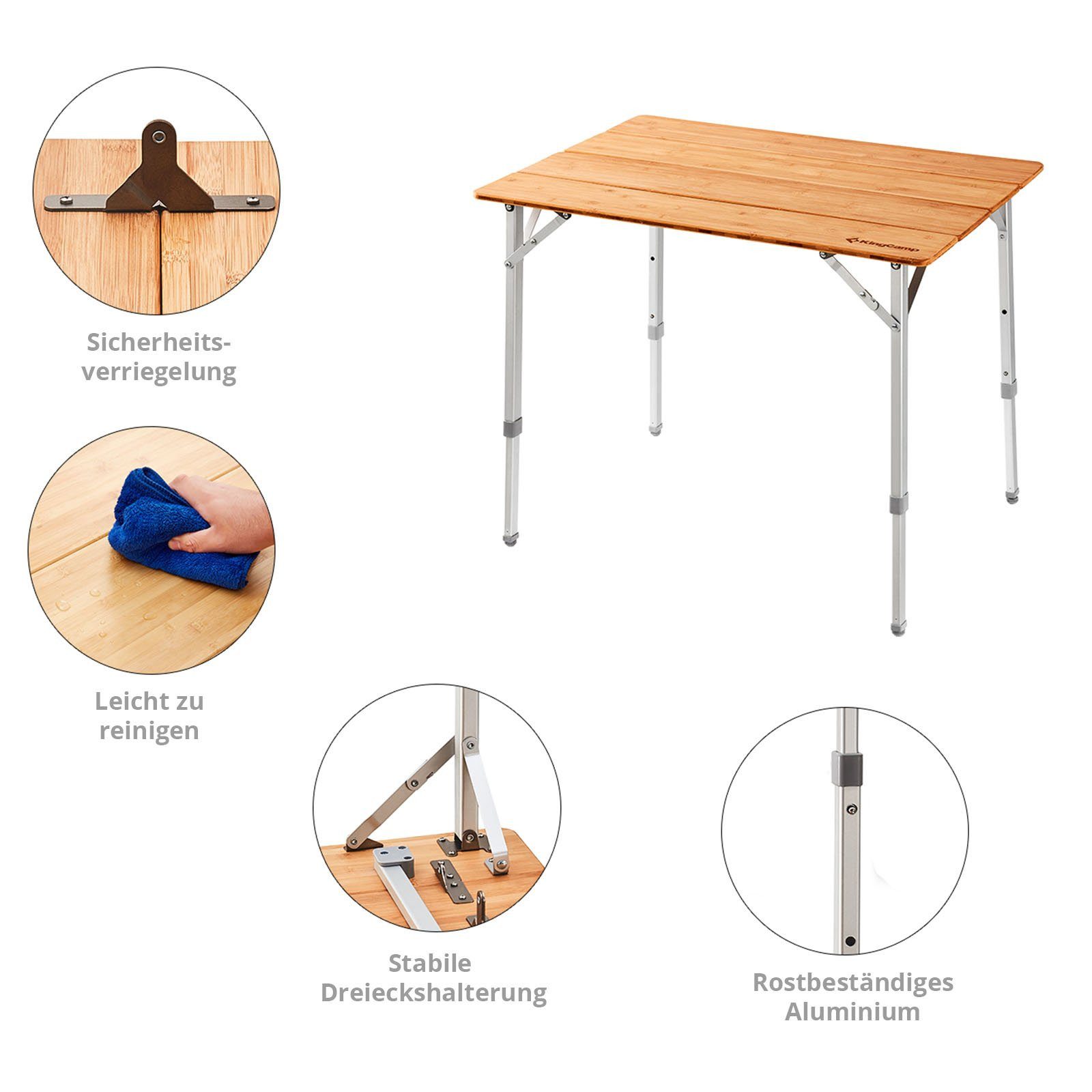 KingCamp Campingtisch Bambus Campingtisch Falt Tisch - Camping Klapptisc