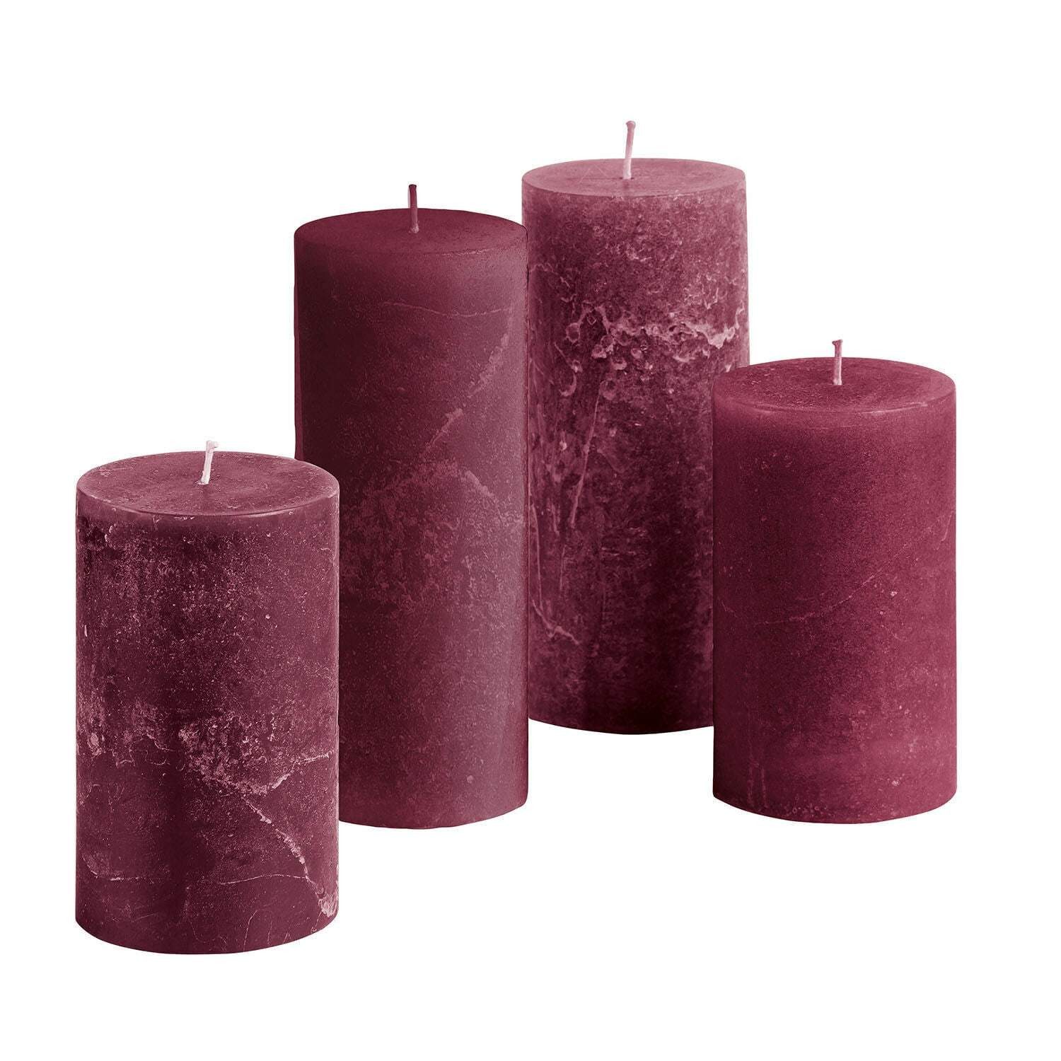 Mirabeau Stumpenkerze Kerze 4er Set Berekua bordeaux (4er Set, 4er Set), none