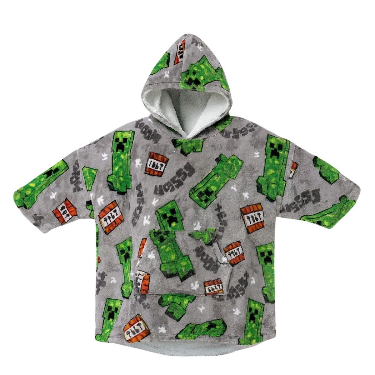 Minecraft Poncho - Bequemer Überwurf mit Kapuze in Einheitsgröße (1-St) geeignet für Kinder von 7-14 Jahren