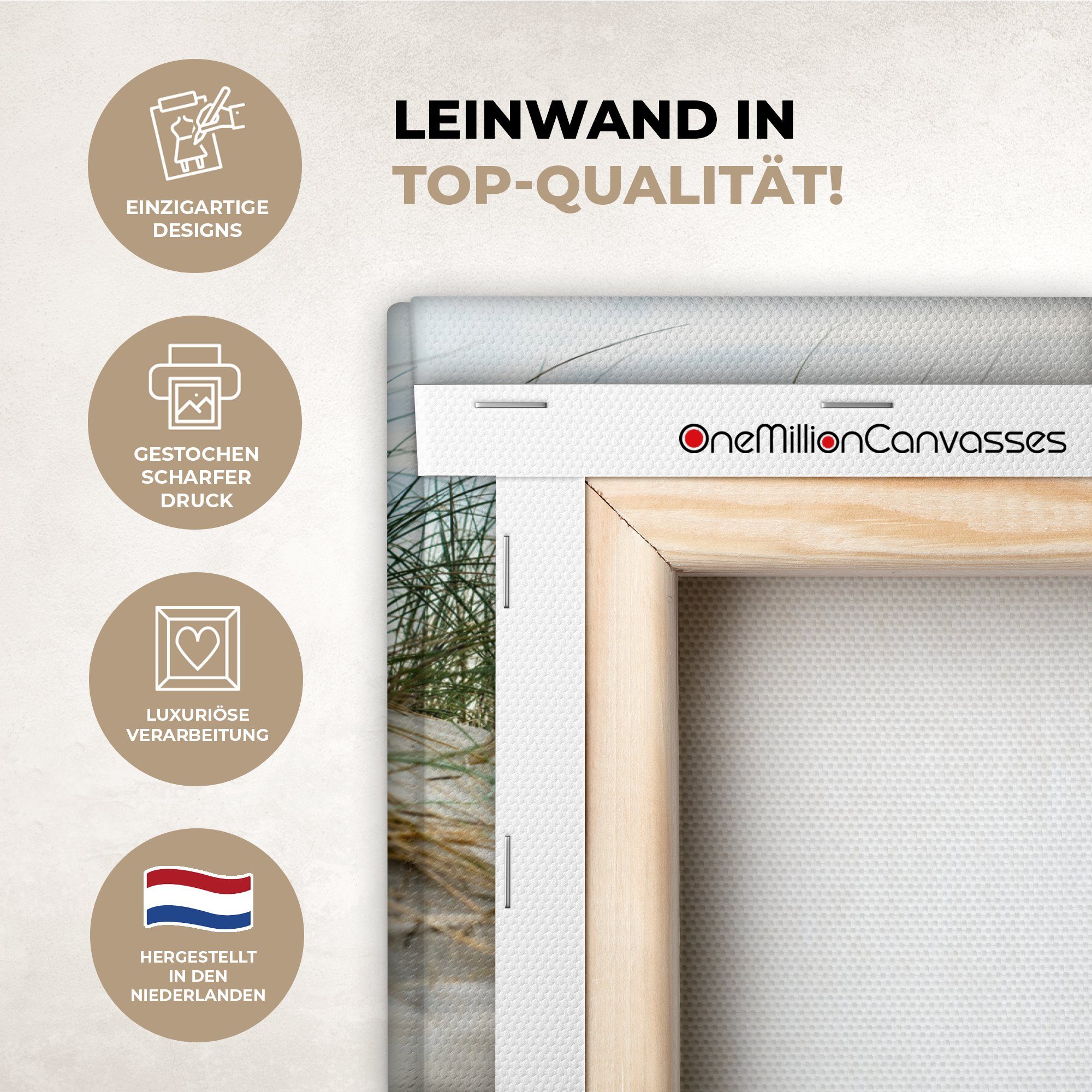 OneMillionCanvasses® Leinwandbild Dünen am Wattenmeer, Fotodruck (1 St), Leinwand Bilder Klein, Wand Dekoration Aesthetic 30x20 cm – Bild 3 von 5