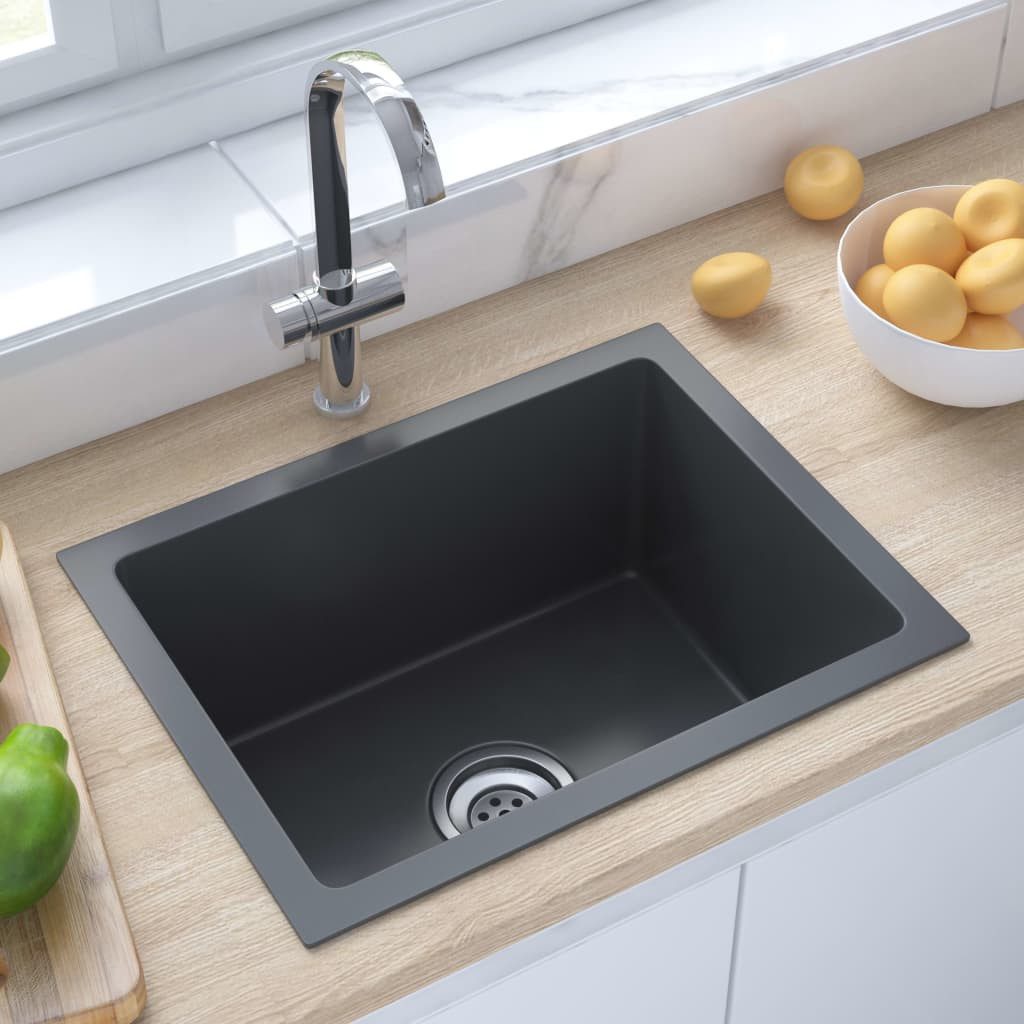 vidaXL Küchenspüle 44 x 34 x 20 cm Küche Spülbecken Massive Einbauspüle Schwarz Edelstahl, 44/34 cm