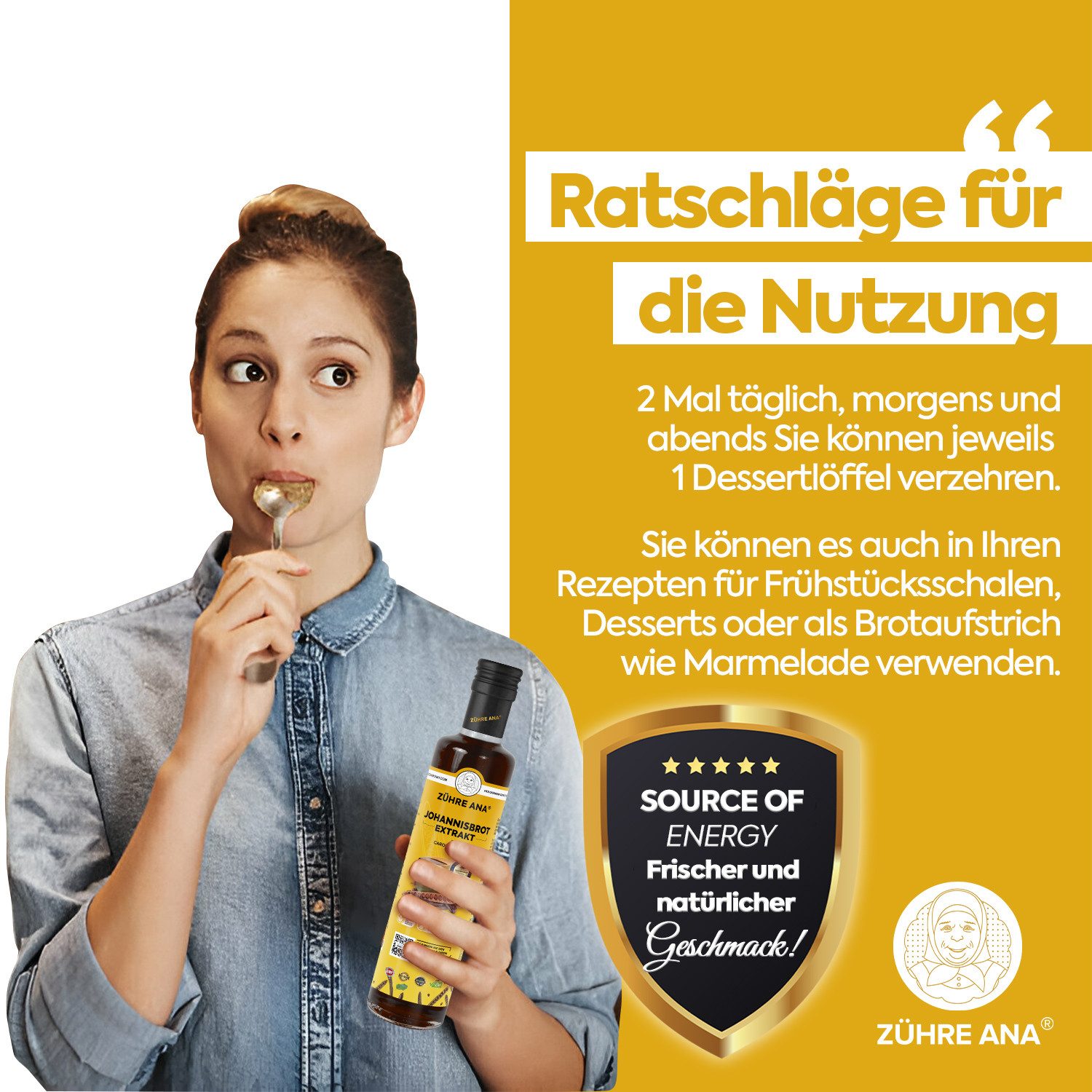 Zühre Ana® Sirup Johannisbrotextrakt–Leckerer, zusatzstofffreier natürlicher Geschmack, Johannisbrotextrakt–Natürliches Süßungsmittel mit, gluten- glukosefrei