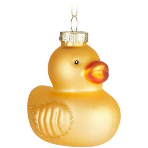 BRUBAKER Christbaumschmuck Quietscheente Gelb Weihnachtskugel aus Glas - Christbaumschmuck Lustig (1-tlg), Figur Weihnachtsdeko Anhänger - Deko Baumkugel