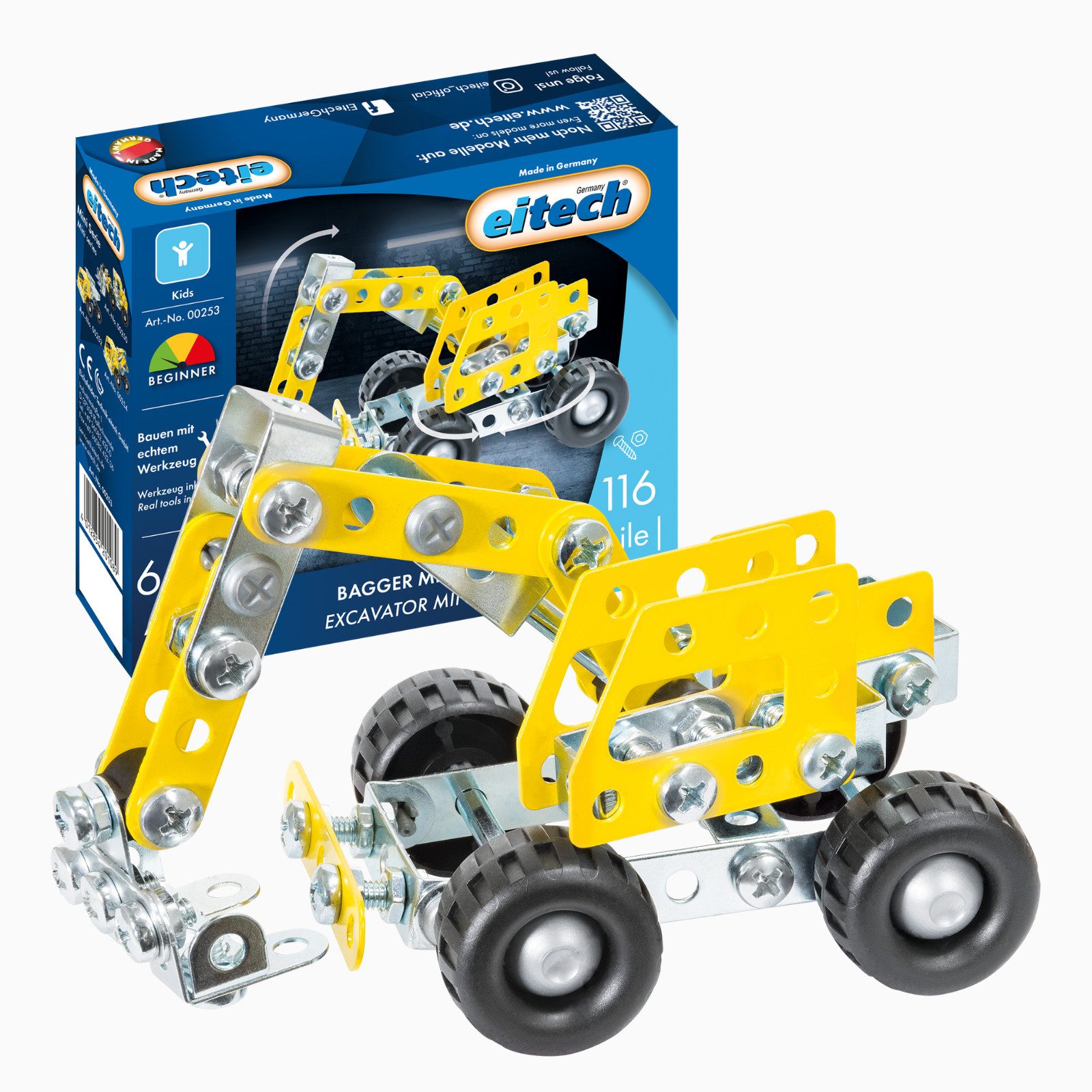 Eitech eitech Mini Bagger 00253 Metallbaukasten, (Bausatz, 116 St., Bastelset), Konstruktions-Spielset, Made in Germany