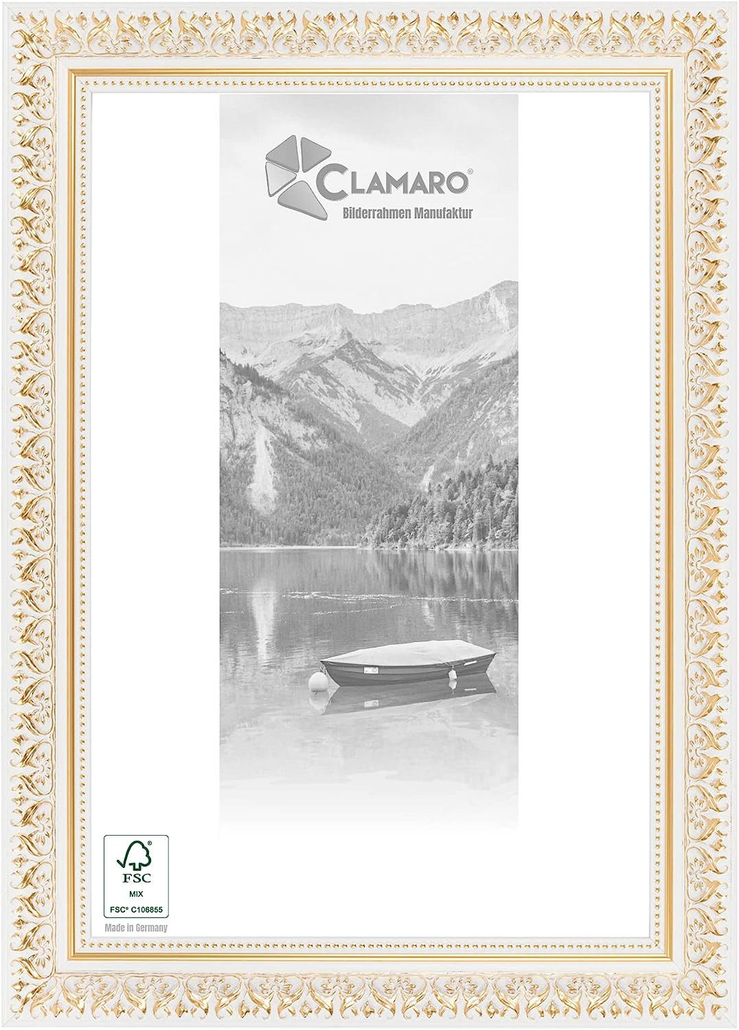 Clamaro Bilderrahmen, Bilderrahmen 'Friedrich' CLAMARO Antik Massivholz Weiss Gold