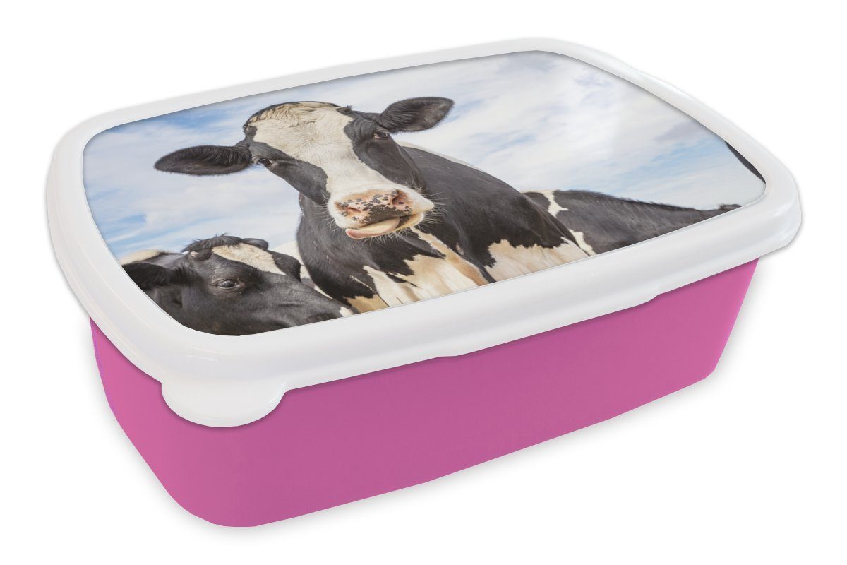 MuchoWow Lunchbox Kuh - Zunge - Lippen, Kunststoff, (2-tlg), Brotbox für Erwachsene, Brotdose Kinder, Snackbox, Mädchen, Kunststoff rosa