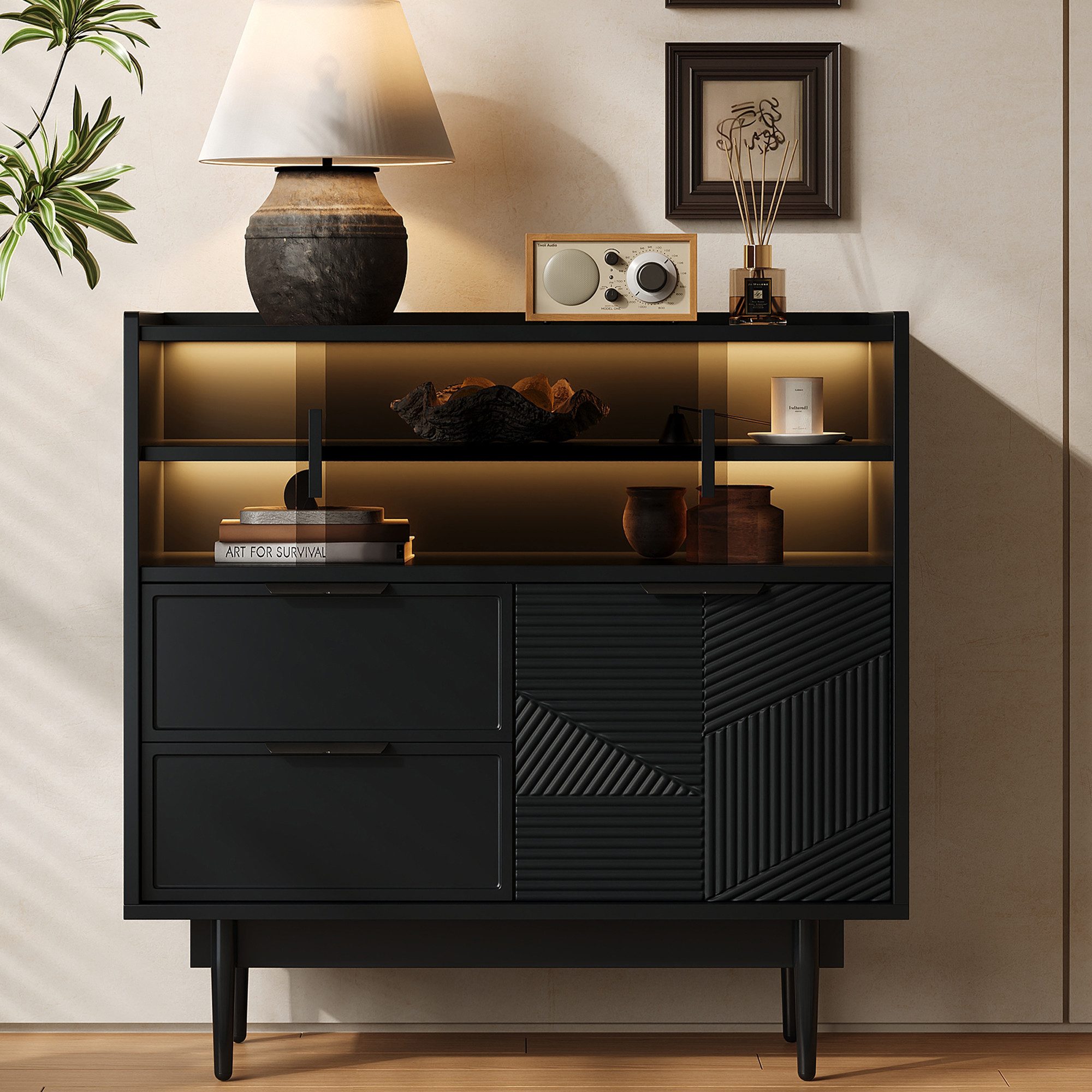 Flieks Sideboard mit 2 Schubladen und 2 Glasschiebetüren (1 St., B80/T35/H8 günstig online kaufen
