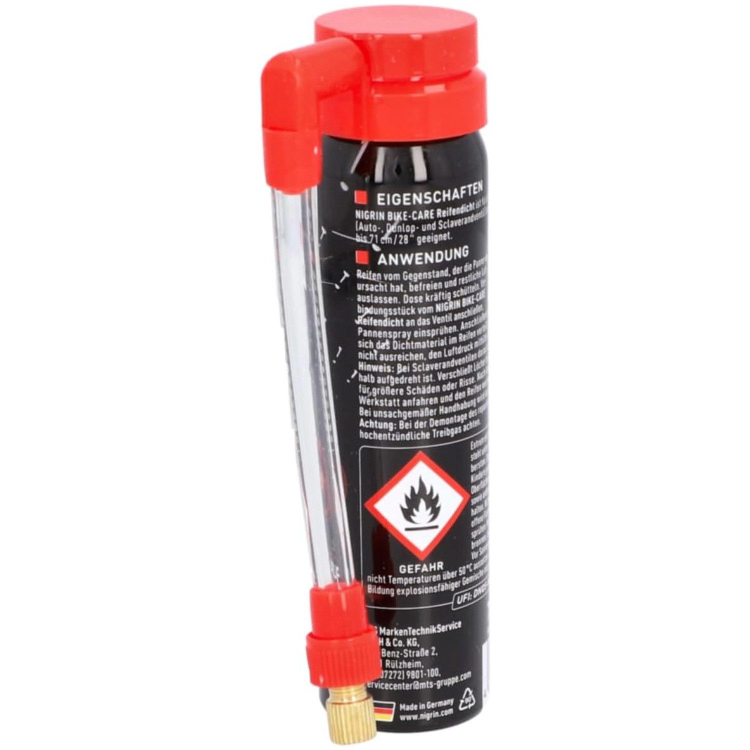 NIGRIN Reifen-Reparaturset Bike Fahrrad Reifen-Dicht Pannen-Spray Dichtmittel, 1-St., 1x Reifendicht-Spray 75ml, Reifendicht-Spray Flickzeug Reifenpilot Pannenhilfe Schnell Reparatur