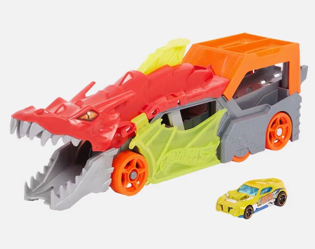 Hot Wheels Spielzeug-Monstertruck Hot Wheels Drachen Stuntwagen mit Auto