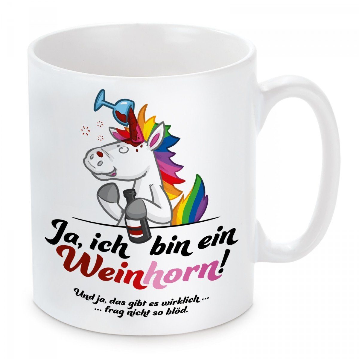 Herzbotschaft Tasse Kaffeebecher mit Motiv Ja, ich bin ein Weinhorn!, Keramik, Kaffeetasse spülmaschinenfest und mikrowellengeeignet | Teetassen