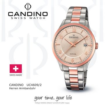 Candino Quarzuhr Candino Herren Uhr Analog C4609/2, (Analoguhr), Herren Armbanduhr rund, Edelstahlarmband roségold, silber, Elegant