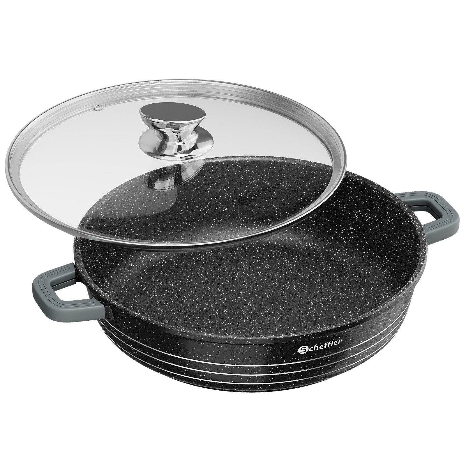 Scheffler Suppentopf Kochtopf 20/24/28/32/36 cm Servierpfanne Bratentopf Topf Induktions, Aluminium (2 Silikon Griffschutz, Spülmaschinengeeignet, für alle Herdarten), Induktion