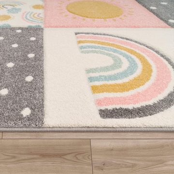 Kinderteppich Cosmo 962, Paco Home, rechteckig, Höhe: 12 mm, 3D-Design, Patchwork-Muster, Motiv Regenbogen & Punkte, Pastell-Farben