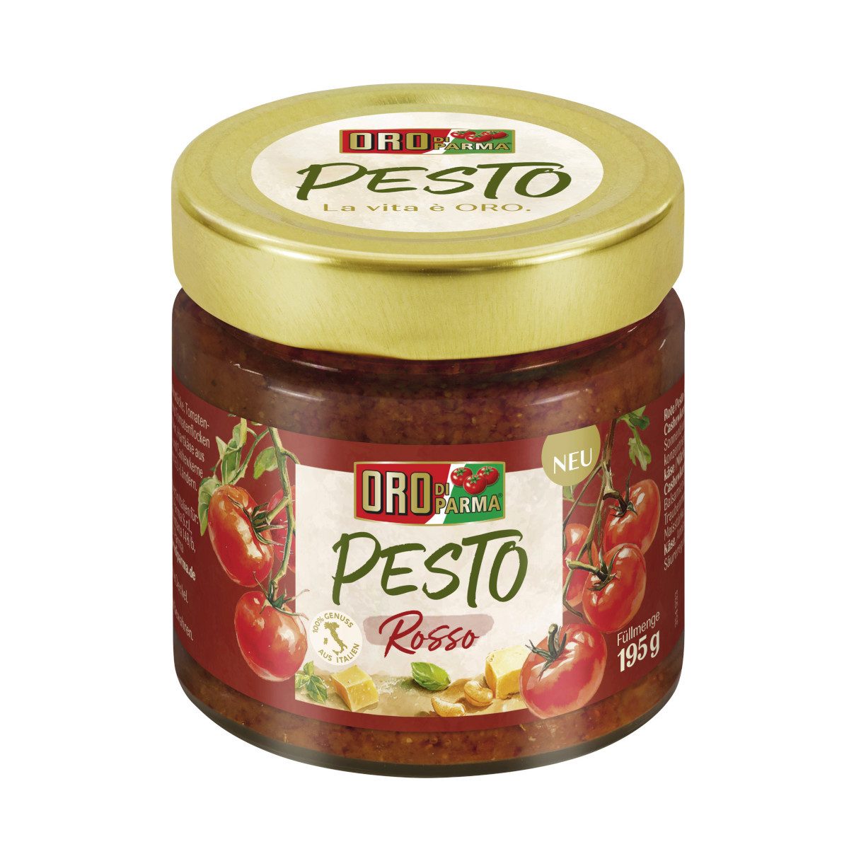 Hengstenberg Saucen, Oro di Parma Pesto Rosso Sauce mit Tomaten Käse Cashewkernen 195g