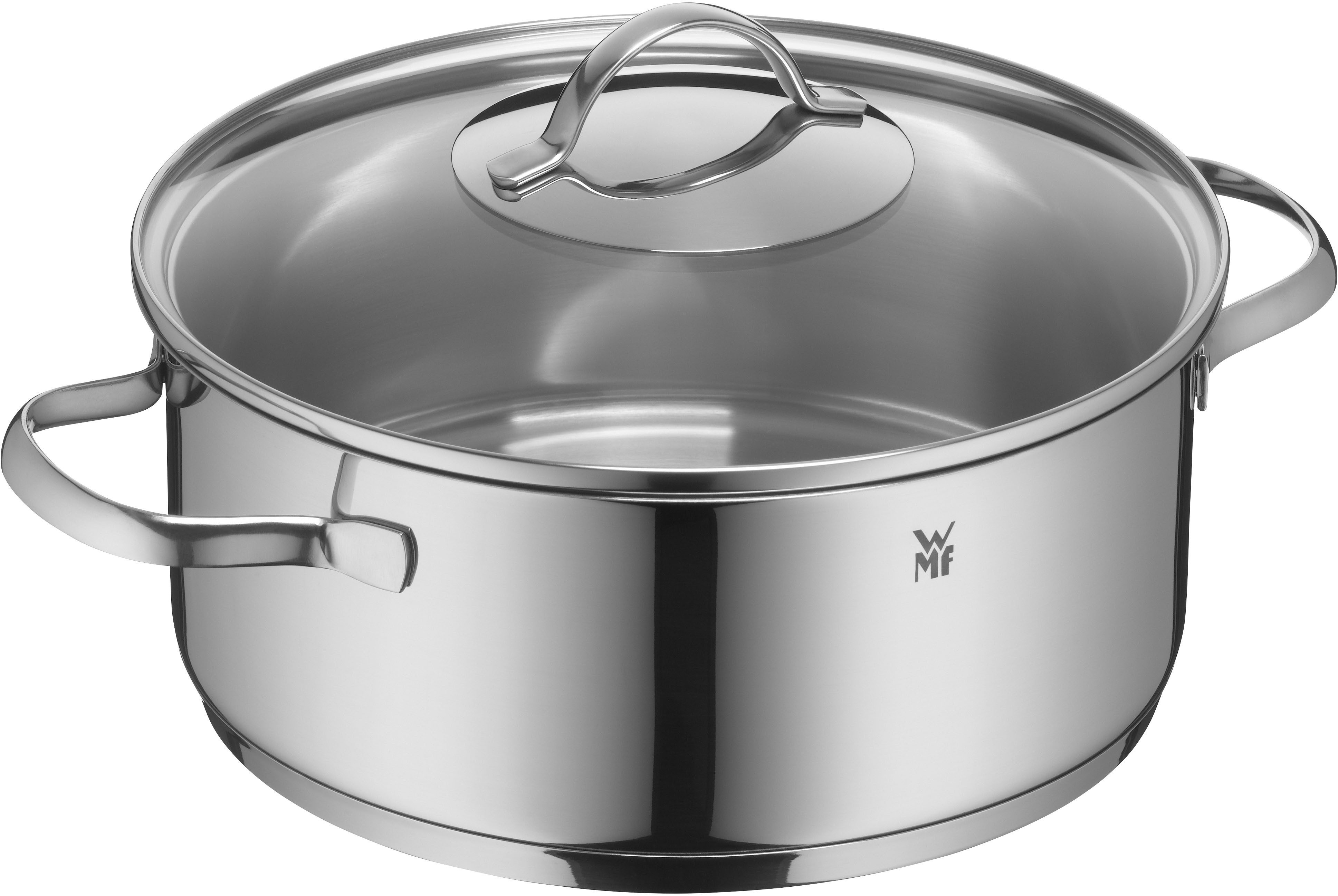 WMF Bratentopf Provence Plus, Cromargan® Edelstahl Rostfrei 18/10 (2-tlg), hochwertiger Glasdeckel, TransTherm-Allherdboden, Schüttrand