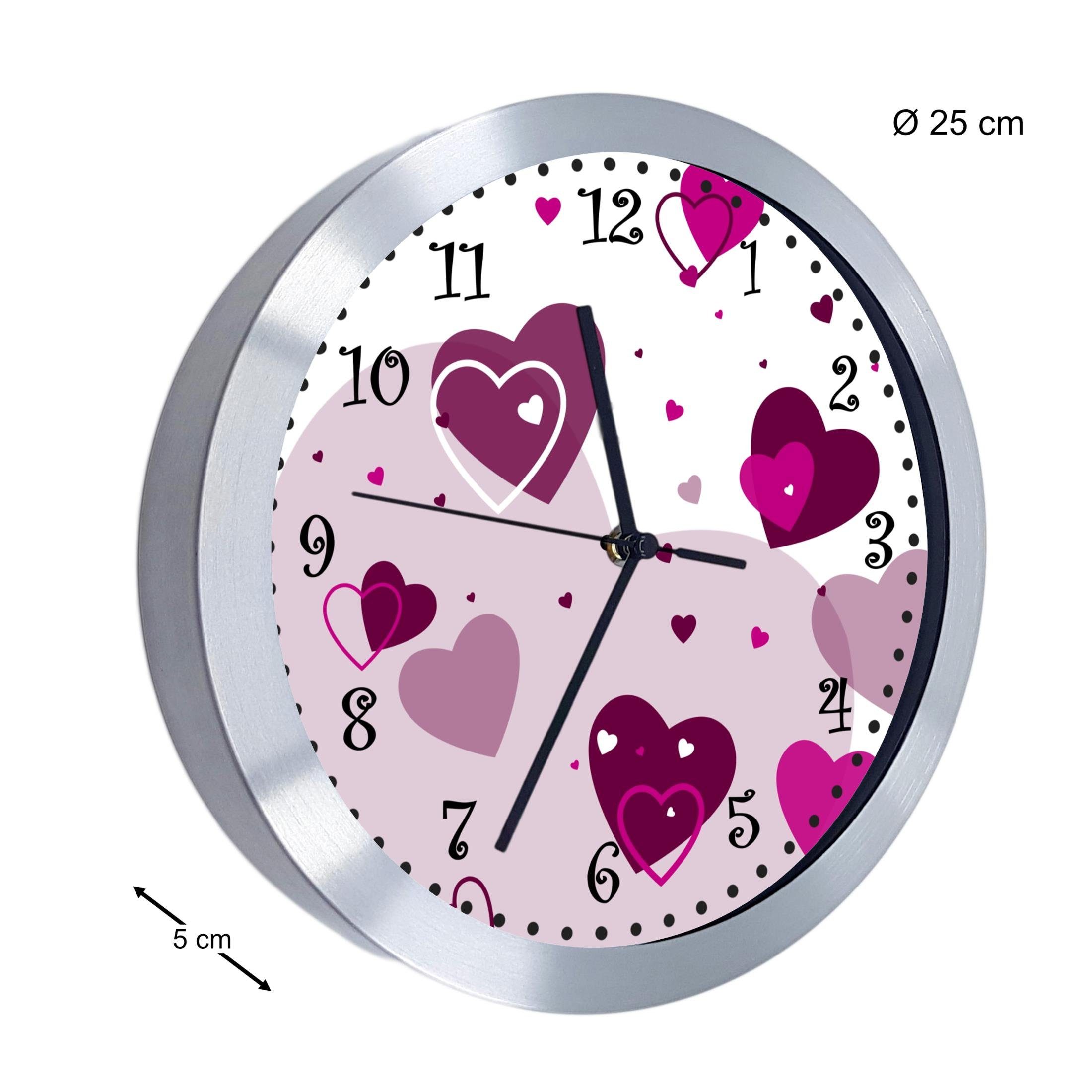 CreaDesign Funkwanduhr Funkuhr, Kinder Wanduhr, Kinderuhr, Kinderzimmer Herz brombeere (geräuscharmes Uhrwerk)