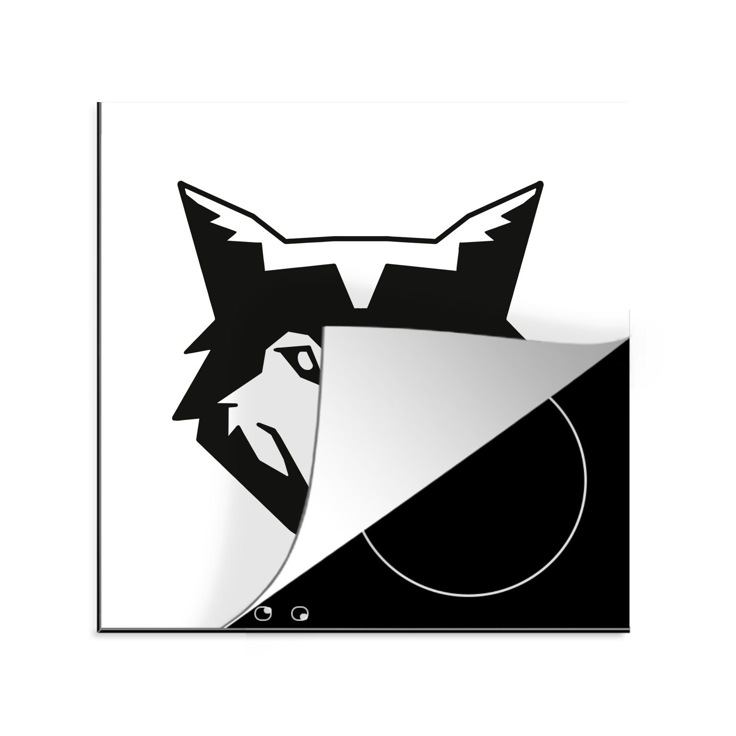 MuchoWow Herdblende-/Abdeckplatte Schwarz-weißes Porträt eines Wolfskopfes, Vinyl, (1 tlg), 78x78 cm, Ceranfeldabdeckung, Arbeitsplatte für küche