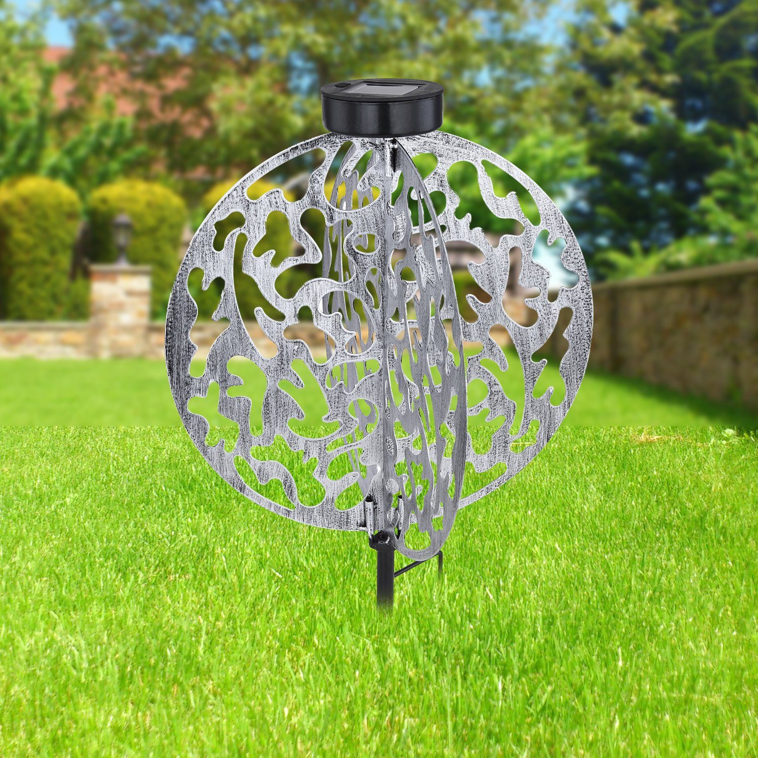 LED Solarleuchte Solarleuchte Garten Rund Silber Solarlampe Außen Außenleuchte Solar