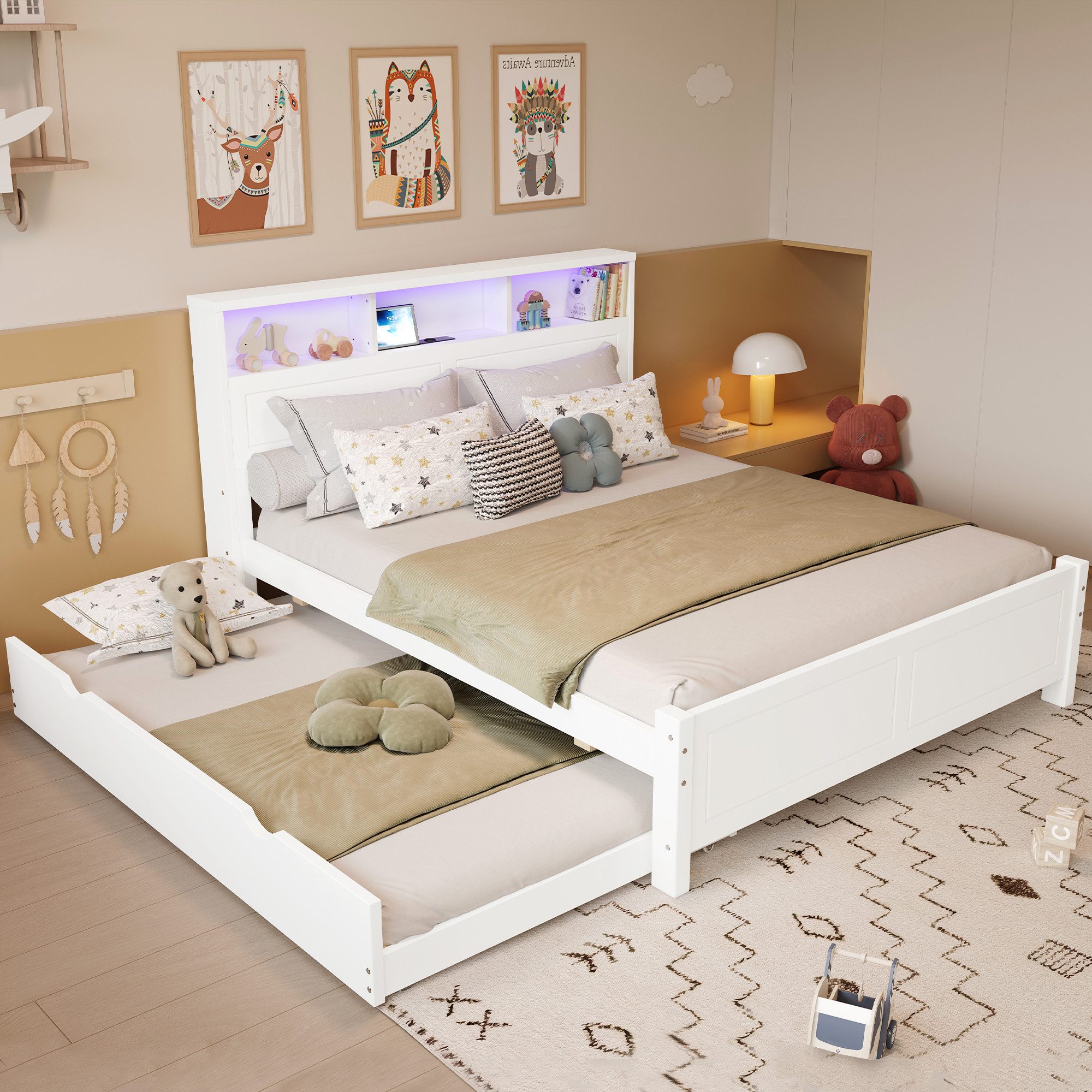 Flieks Holzbett, Kinderbett 120x200cm mit Ladefunktion günstig online kaufen
