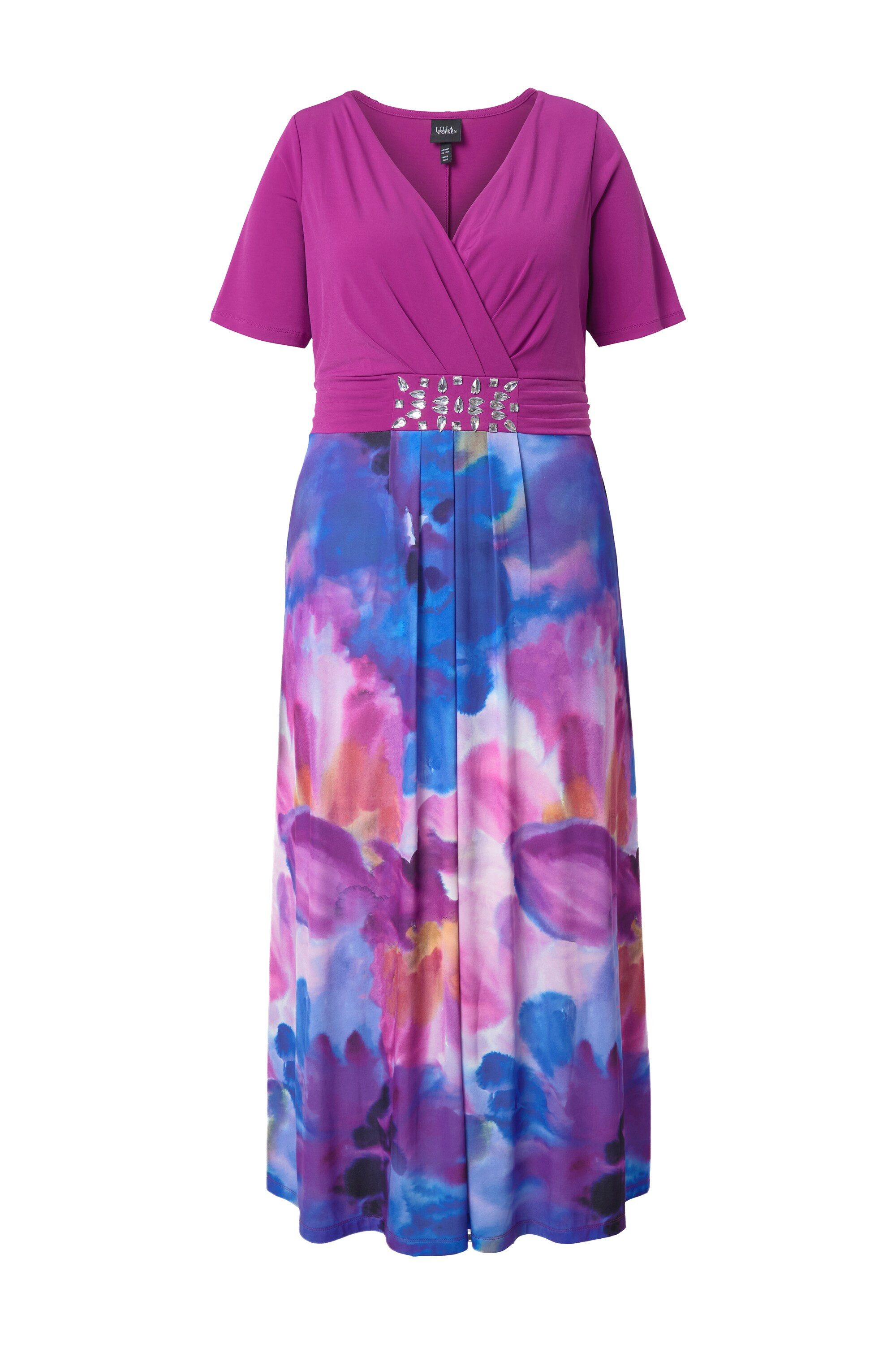 Ulla Popken Cocktailkleid Maxikleid Aquarellblüten A-Linie V-Ausschnitt