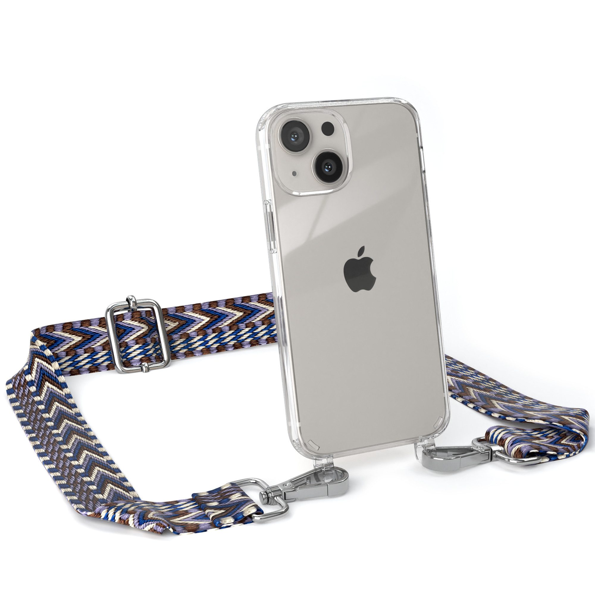 EAZY CASE Handykette Boho Umhängeband für Apple iPhone 13 Mini 5,4 Zoll, Handyband zum Wechseln geflochtenes Taschenband Festivalbag Boho Blau