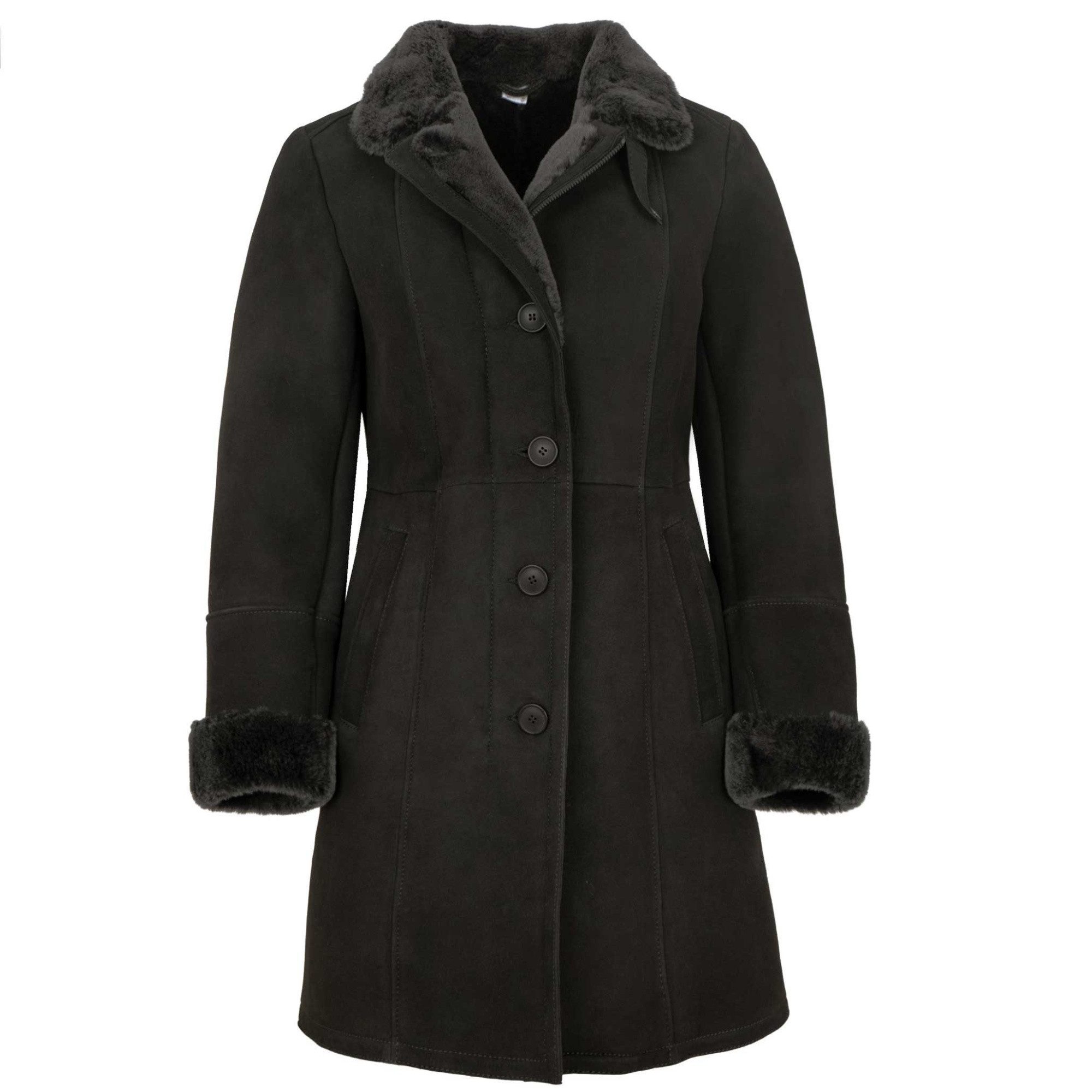Lederjacken24 Lederjacke MPL-006 Damen Ledermantel Lammfellmantel Lammnubuk günstig online kaufen