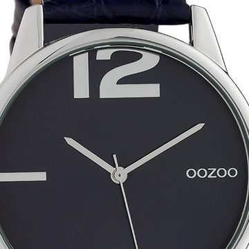 OOZOO Quarzuhr Oozoo Damen Armbanduhr Timepieces Analog, (Analoguhr), Damenuhr rund, groß (ca. 40mm), Lederarmband dunkelblau, Fashion