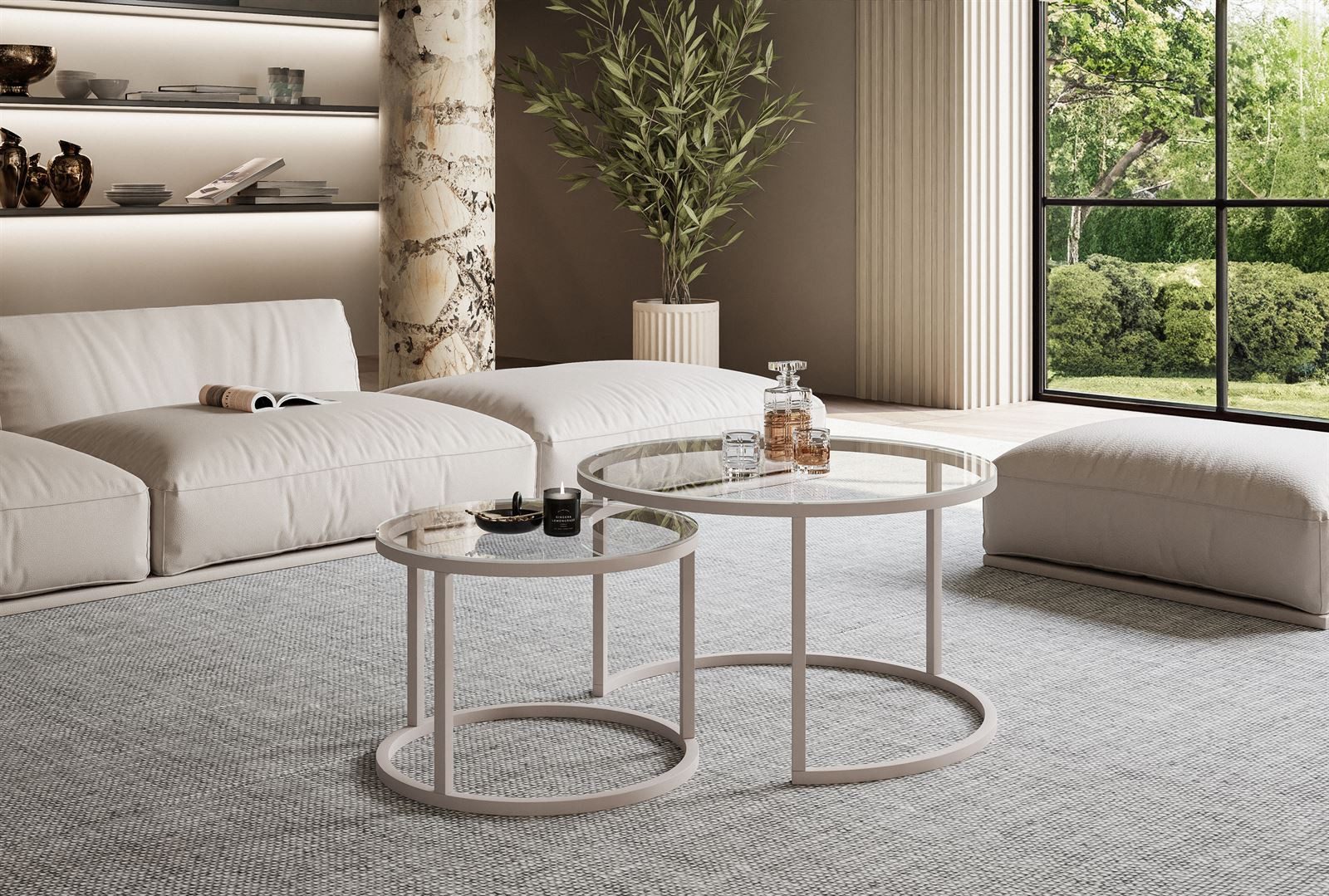 Lookway Couchtisch CIRI 2in1 GLASS KASCHMIR (2er-Set), Durchmesser: ⌀70 cm günstig online kaufen