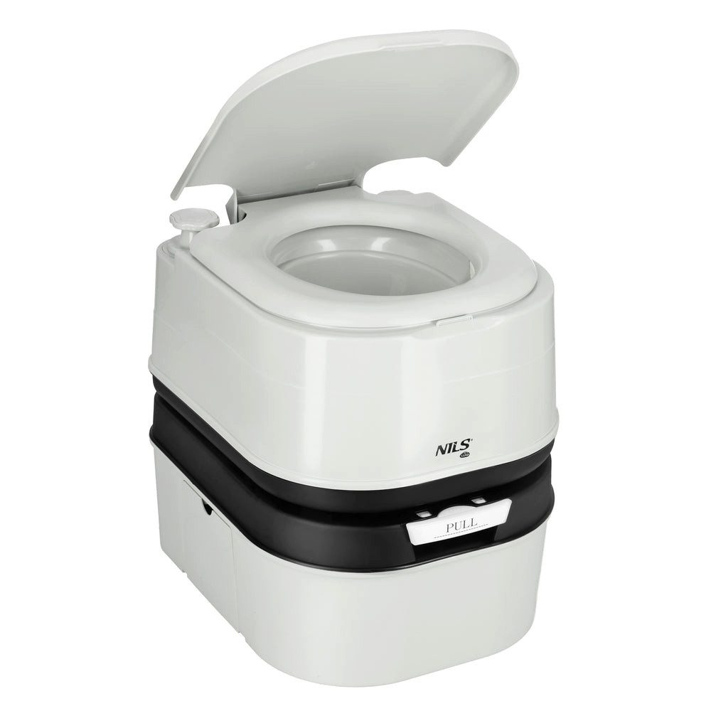 NILS CAMP Campingtoilette Reisetoilette Mobiltoilette Chemietoilette, (Spar-Set, 1-St., 46 x 44 x 38 cm robust), Füllstandsanzeige, 200 kg belastbar, geruchsdicht